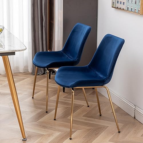 Miniatura 5 de Roundhill Furniture Aufurr - Juego de 2 sillas de comedor modernas de terciopelo, color azul