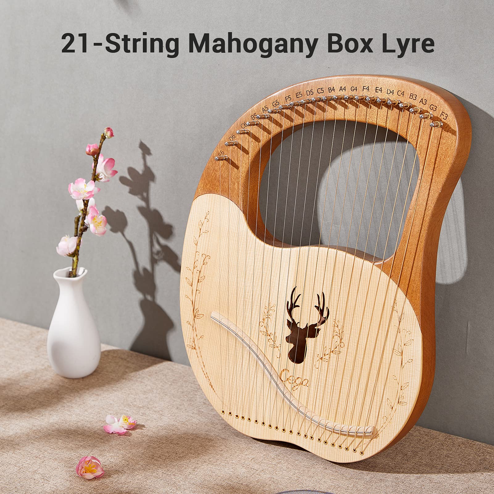 Lyre Harpe Box 21 cordes métalliques épicéa Topboard Acajou Instrument à cordes avec clé d'accordage