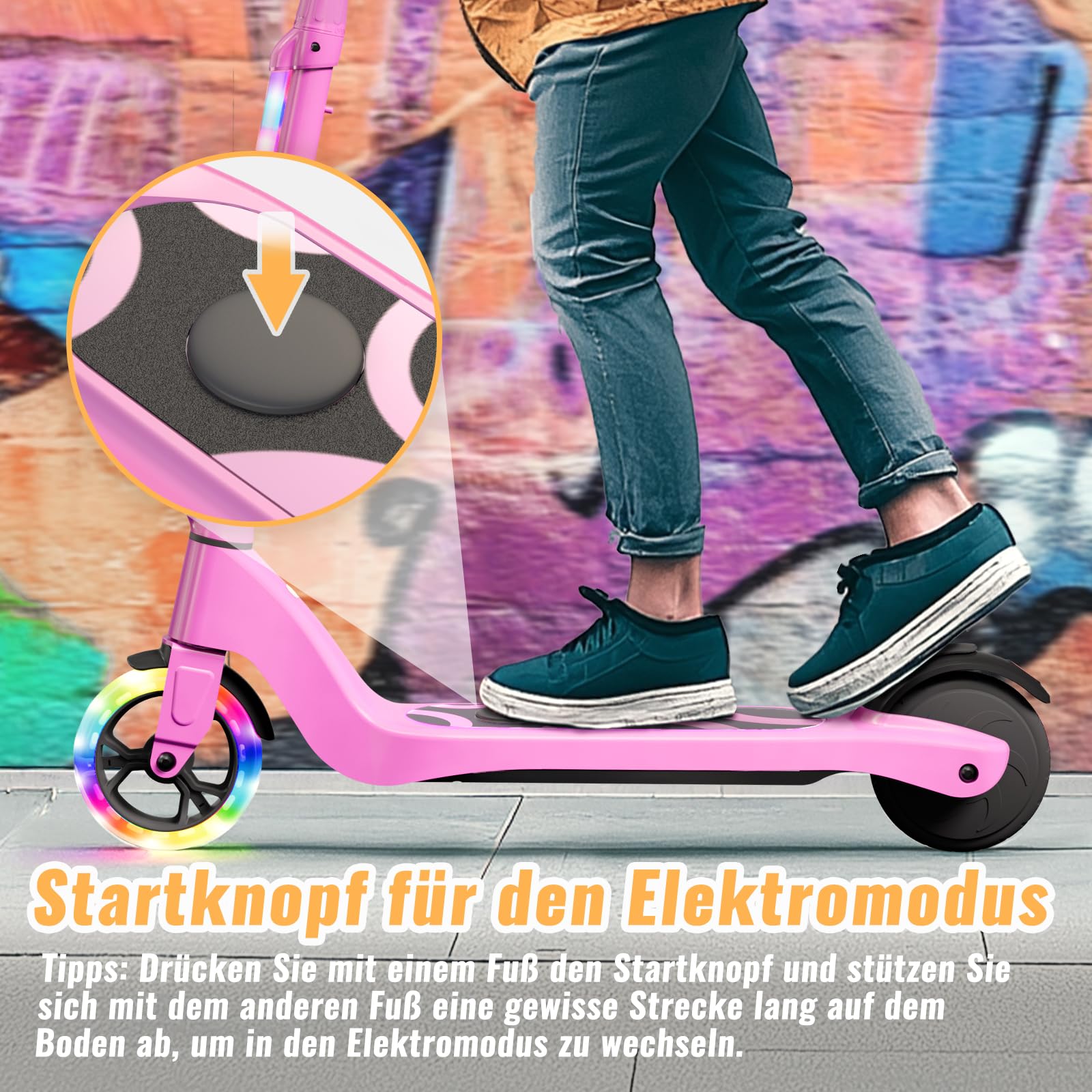 Patinete TST para niños de 6 a 10 años, patinete eléctrico de 5.3 pulgadas para niños con luces LED intermitentes y 3 alturas ajustables, patinete para niños con motor de 45W, velocidad máxima 10 km/h