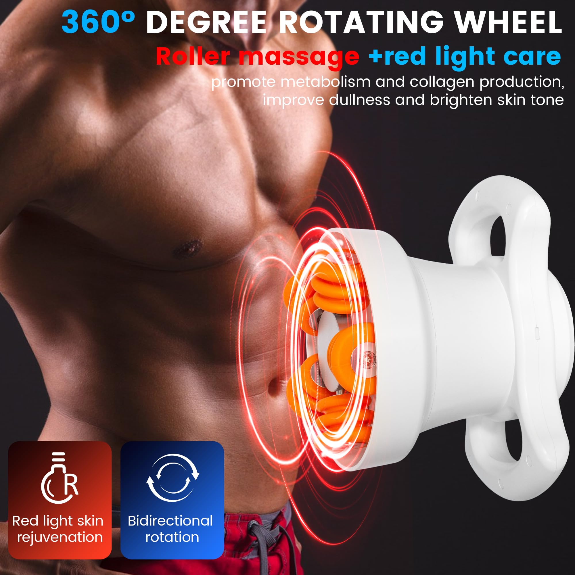3 in 1 - Rullo massaggiante professionale per il corpo, dispositivo da scrivania per modellare il corpo con manici grandi, medi e piccoli, copertura della luce rossa, ruota a rullo a 360°, touch