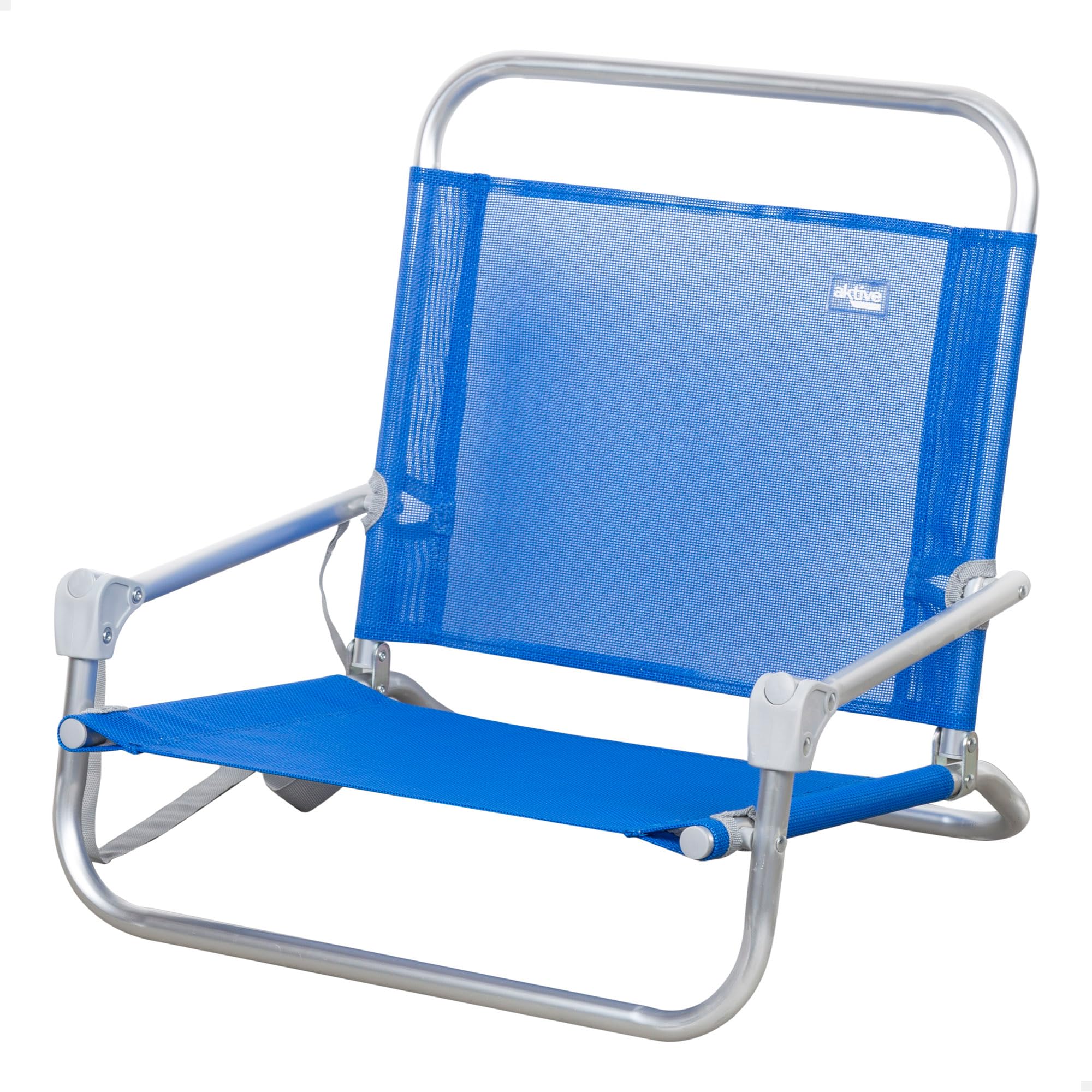 Aktive 62678 Silla plegable playa, acampada, Asiento bajo, Sin tubo delantero, Soporta 110 kg, Asa hombro de transporte, Estructura aluminio, Sillas camping plegables ligeras, 46 x 44 x 49 cm, Azul