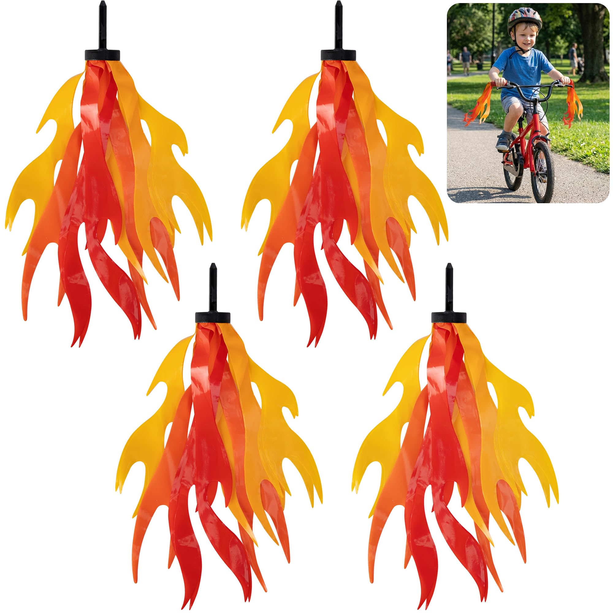 4 Pcs Flame Kids Bicycle Streamers, 10" Flame Bike Tassels for Boys Girls