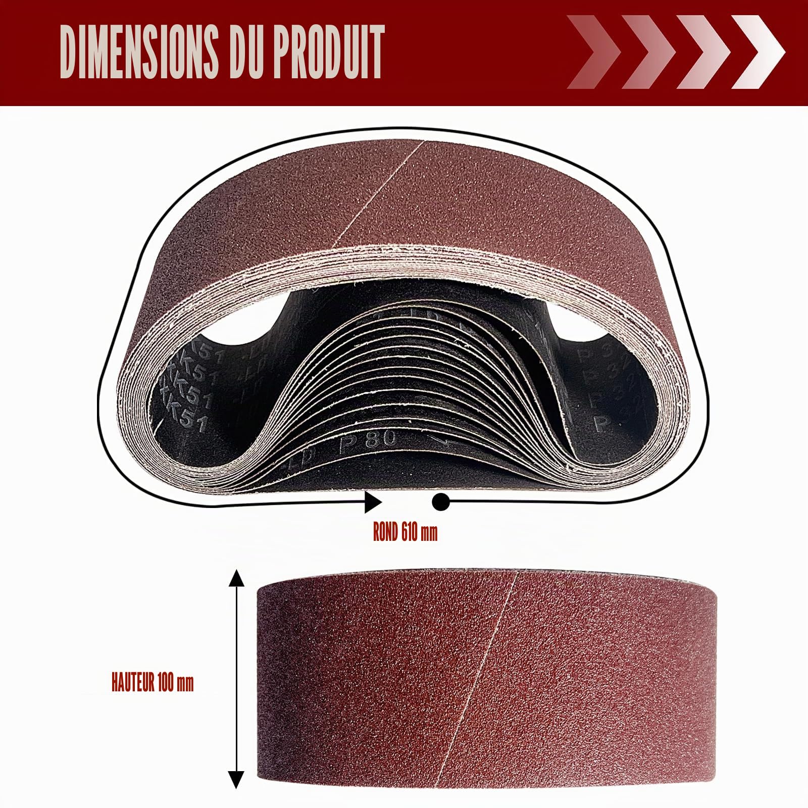 15 Pièces Bande Abrasive 100 x 610 mm, Bandes Abrasives Mixte (3 x Grains 80/120/150/240/320) Ensemble de Bandes Abrasives, pour Ponceuses à Bande