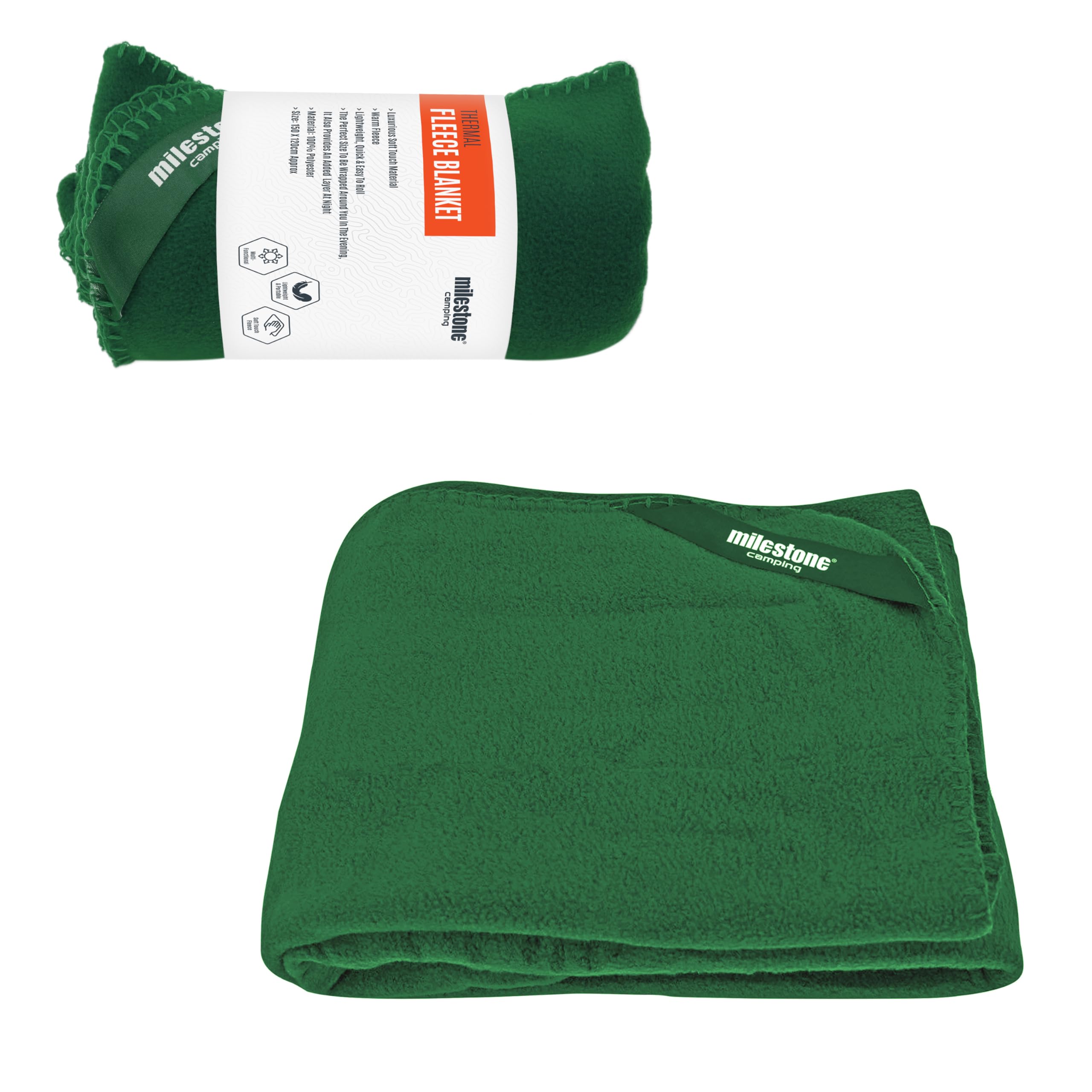 Milestone Thermal Fleece Blanket/Soft Touch Fabric/Cosy Extra Layer for Travel & Days Out / 120 x 150cm (Evergreen)