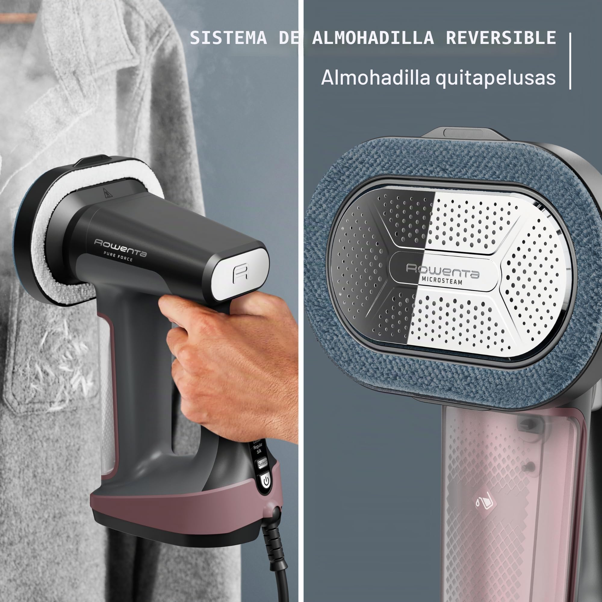 Rowenta - Vaporizador de hierro para ropa, vaporizadores de mano 3 en 1, vaporizador de ropa, planchado, removedor de pelusas, tanque de 7.8 onzas, 1875 vatios, apagado automático, negro y rosa