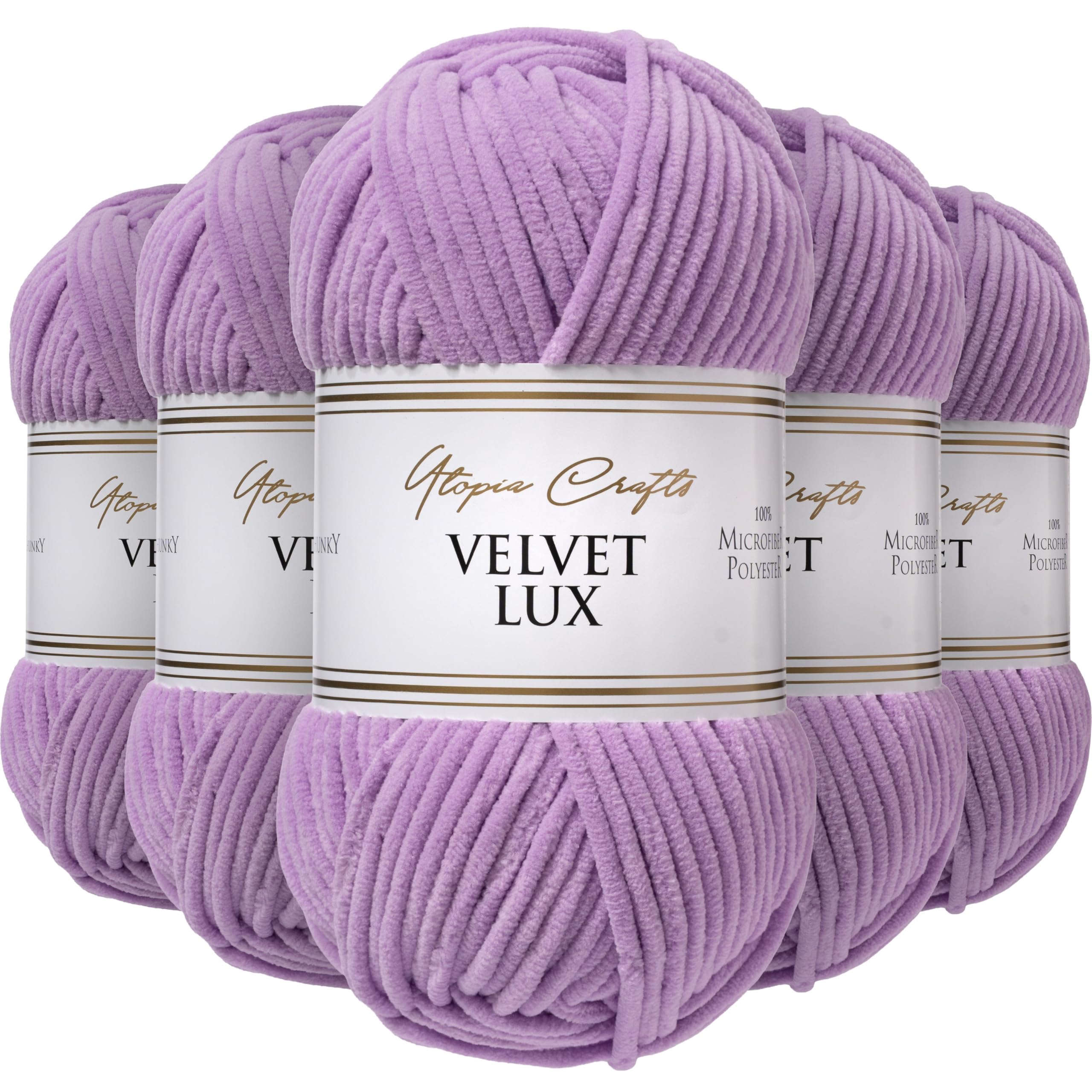 Utopia Crafts Velvet Lux Chenille Super Soft Chunky Yarn for Knitting and Crochet 5X 100g (Soft Lilac)