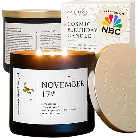 November 17th Personalized Zodiac Candle | Inspirational Astrology Reading and Daily Affirmation for Your Birthdate | Handmade Scorpio Candles | Astrology Birthday Gifts for Women