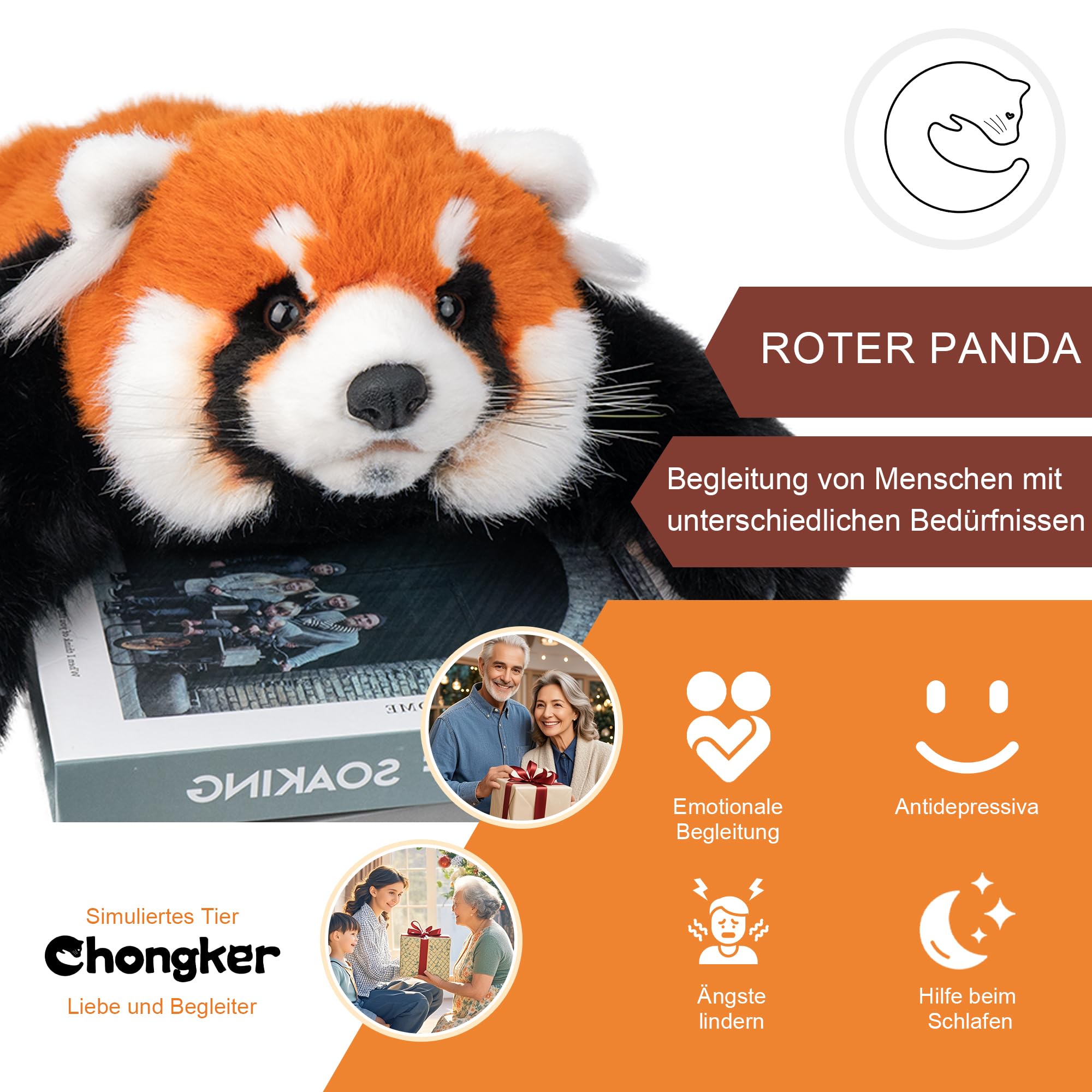 Chongker Plüsch Kuscheltier Roter Panda 70cm – Roter Panda Plüschtier für Erwachsene und Kinder – Flauschiger Stofftier Panda zum Spielen, Sammeln & Kuscheln – Gemütliches Schmusetier