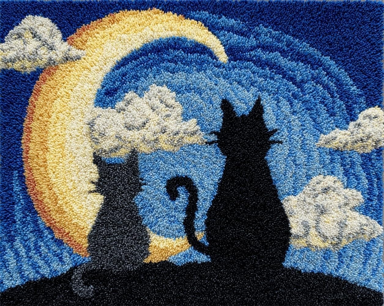 FWRTYCB Latch Hook Kits Rug Moon and cat