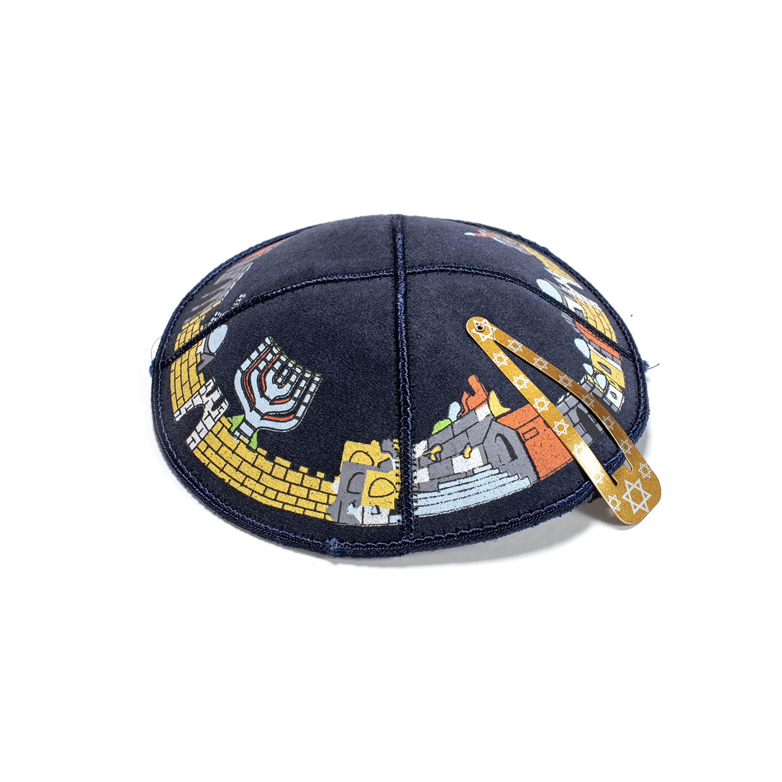 JL Kippha's 16 cm Jewish Leather Navy Blue Kipa Kippah Yarmulke Synagogue Jerusalem Design