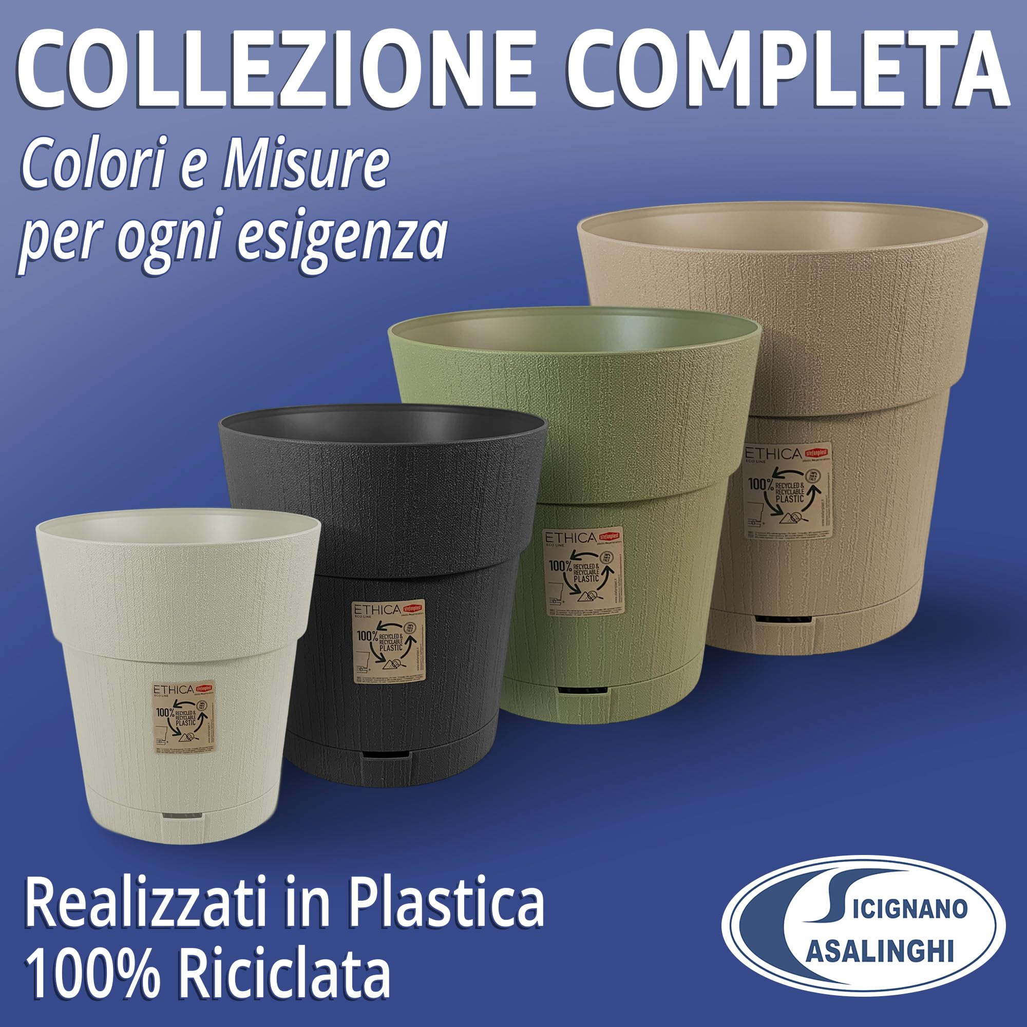 Sicignano Vaso da Giardino in Plastica Riciclata, Modello Ethica Set Completo con Terriccio, Perfetto per Interni ed Esterni, Made in Italy (Tortora, Ø 30 cm, 3 Vasi)