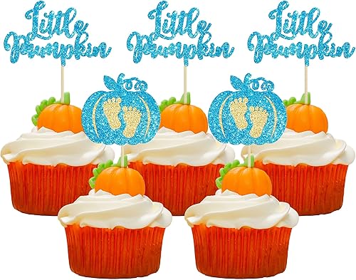 24 adornos para cupcakes de calabaza con purpurina para cupcakes de calabaza pequeña, decoración de baby shower, temática de cosecha de otoño,
