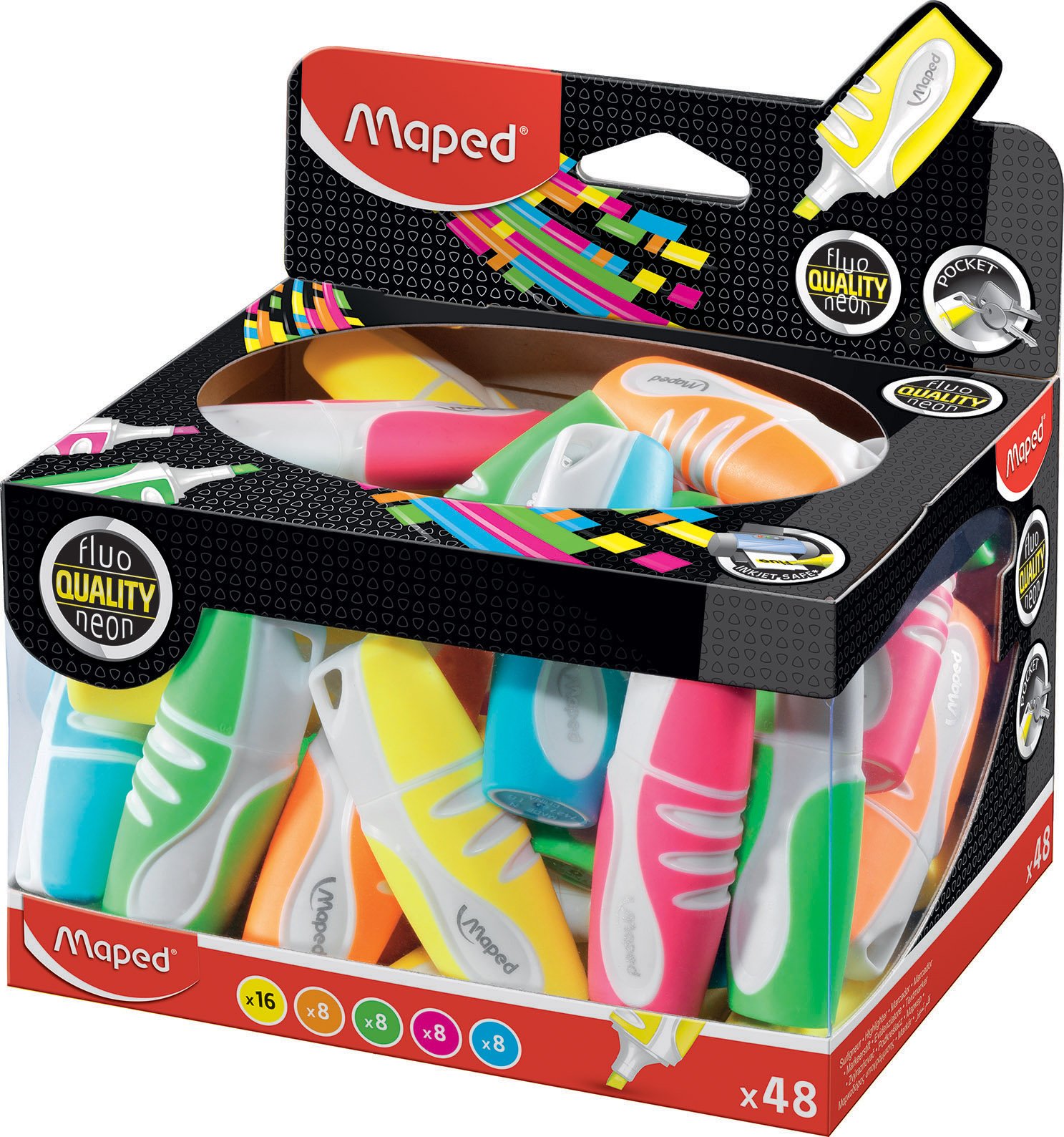 Maped 742637 Fluo Peps Pocket Textmarker, verschiedene Farben (Box von 48) 742737