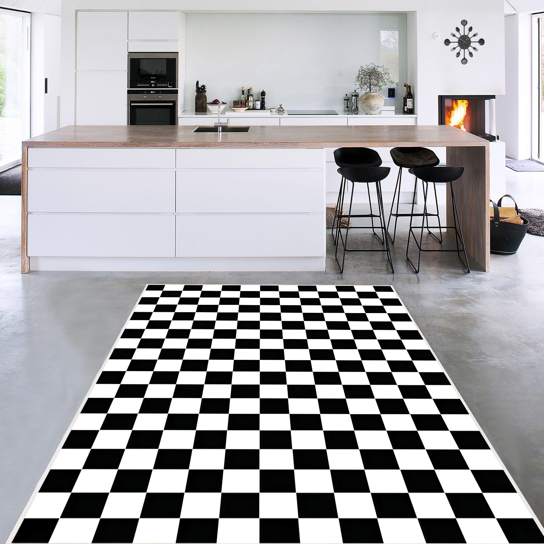 Aukib Checkered Rug 5x7 Large Washable Black and White Checkered Rug Modern Ultra Soft and Low-Pile Non-Slip Bedroom Carpet for Dining Room Living