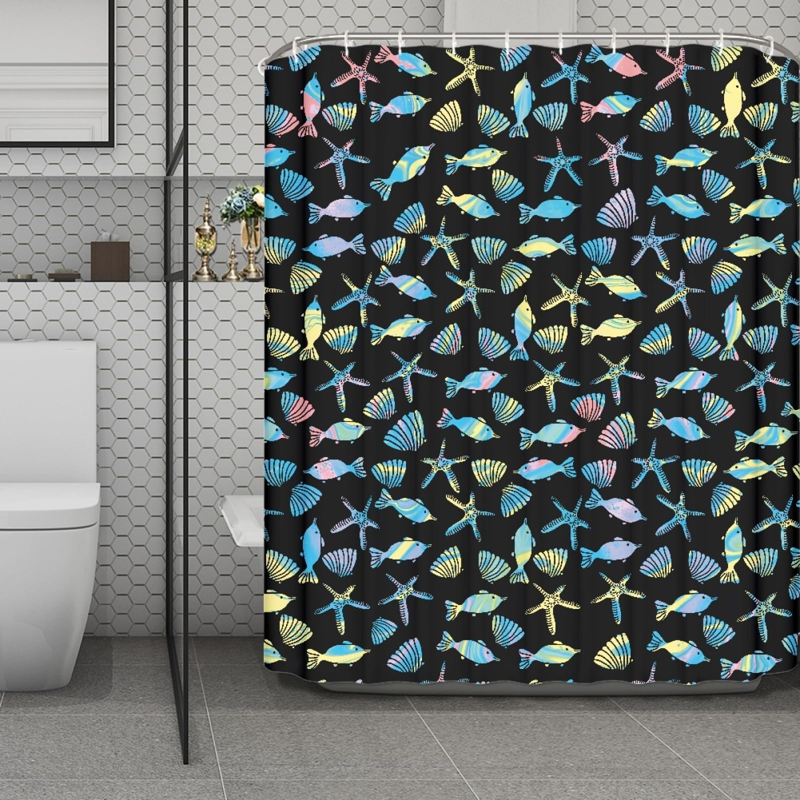 Rideau douche 200x240 imperméable grand format pour baignoire avec 12 crochets