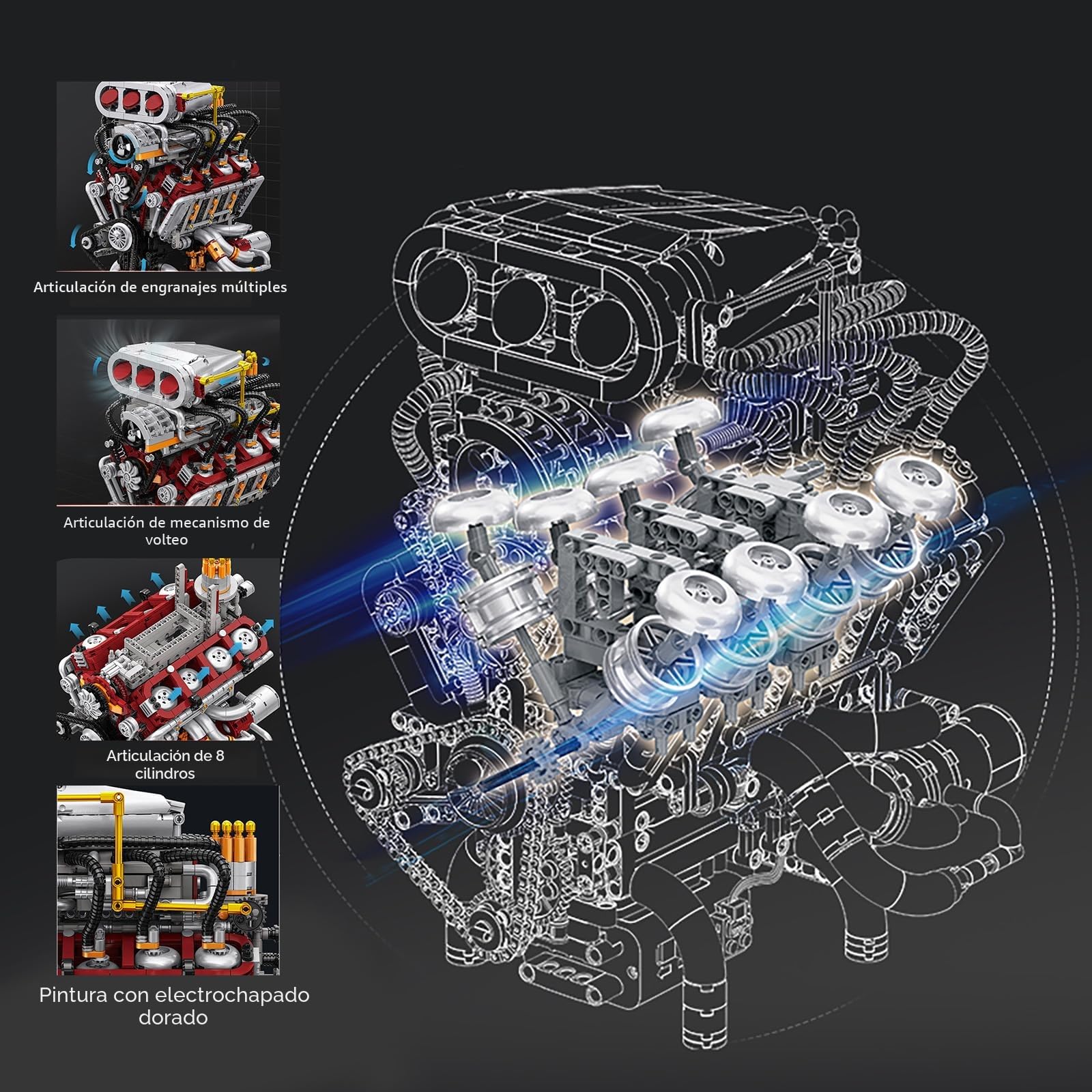 Technik V8 - Kit de construcción de motor para adultos con motor, motor de pistón V8, juguete de construcción, MOC DIY STEM Hobby Bloques de construcción, juguetes regalos para niños y