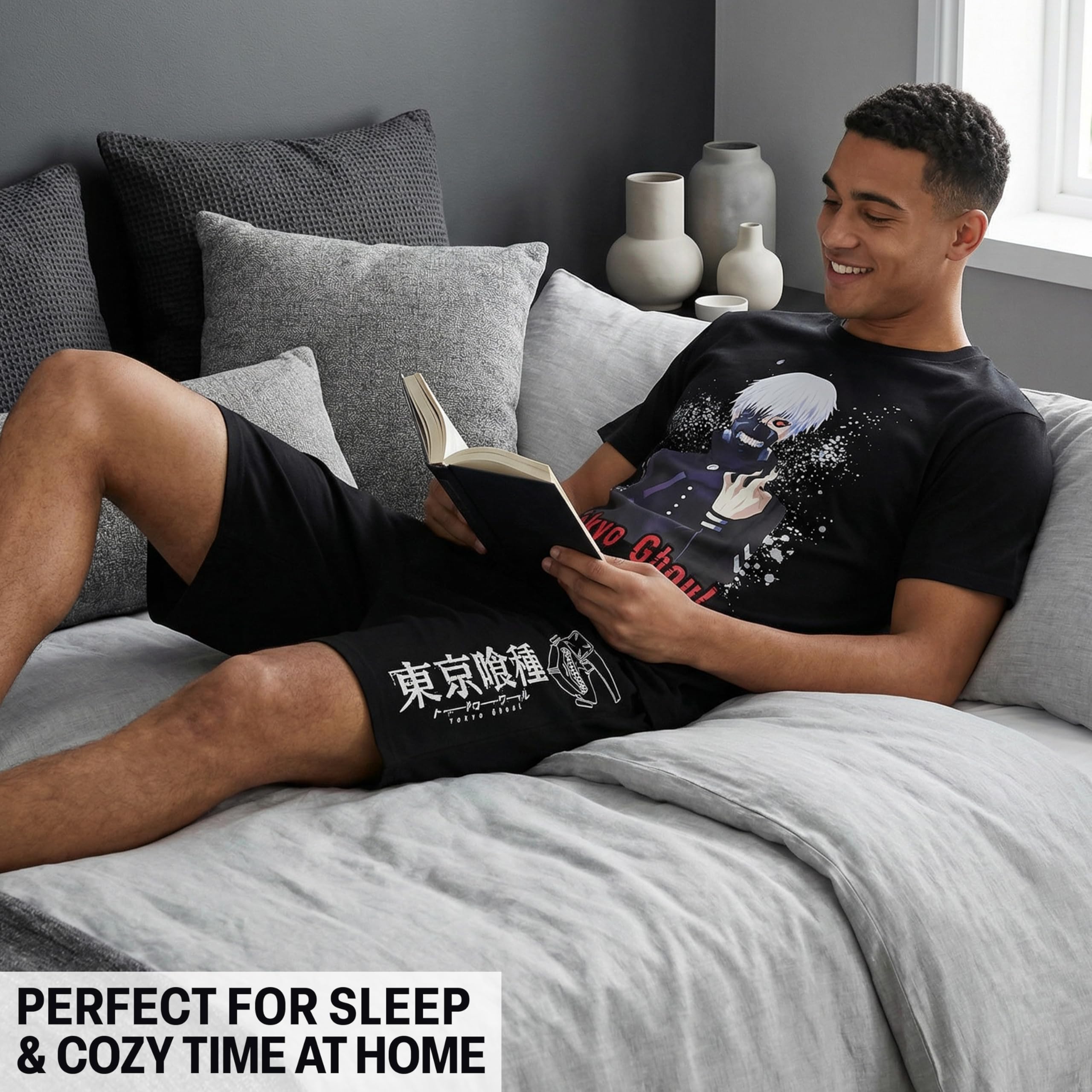 Get Trend Death Note | Attack on Titan | Tokyo Ghoul Pijama Hombre Verano Algodon, XS-XL, Camiseta Manga Cortas & Pantalones Cortos, Ropa de Dormir Cómodo