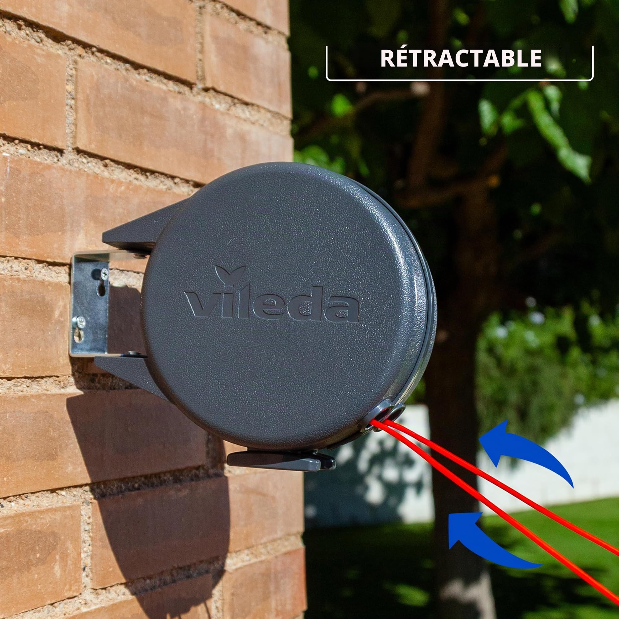 Vileda Corde à Linge rétractable Double Cordomatic - 30 m - 2 x 15 m - Peut Supporter jusqu'à 30 kg - Rétraction Automatique - Solide et Durable - Fixation Murale pour intérieur et extérieur