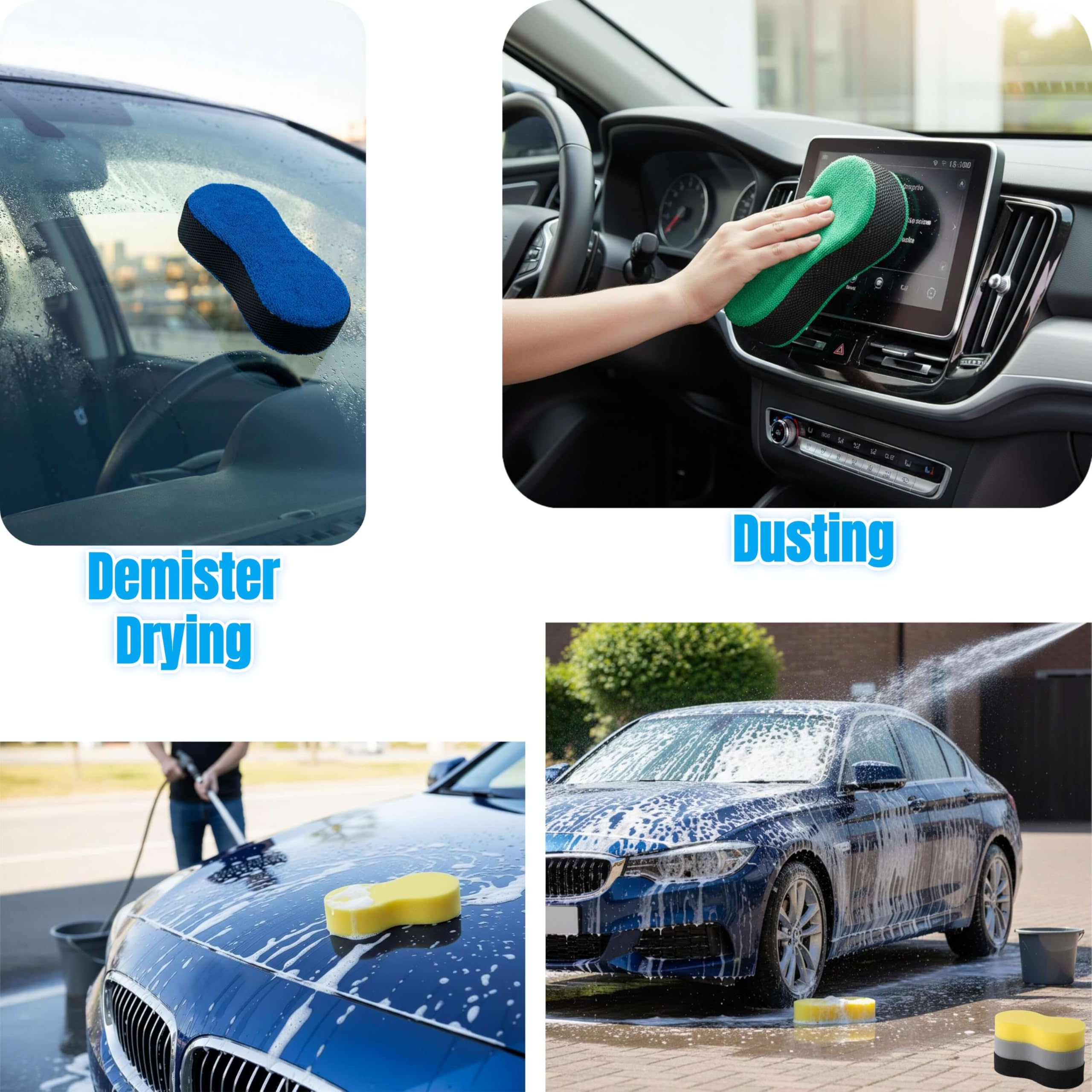 (5 Pack) Microfibre Car Cleaning Sponges & High-Density Car Sponges For Washing, Hygiene Colour-Coded, Non-Scratch, Multi-Use Big Sponge | Car Sponge For Inside, Wheels, Windscreens & Bodywork — view 6