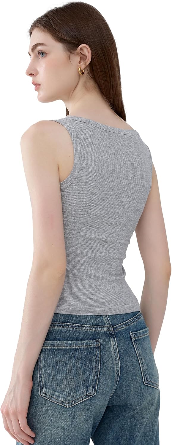 Women's Cotton Ribbed Tank Tops Sleeveless Sexy Square Neck Basic Tight T Shirts - Image 3