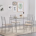 VECELO Ensemble de table à manger 4 Présidents [4 Placemats inclus], Noir
