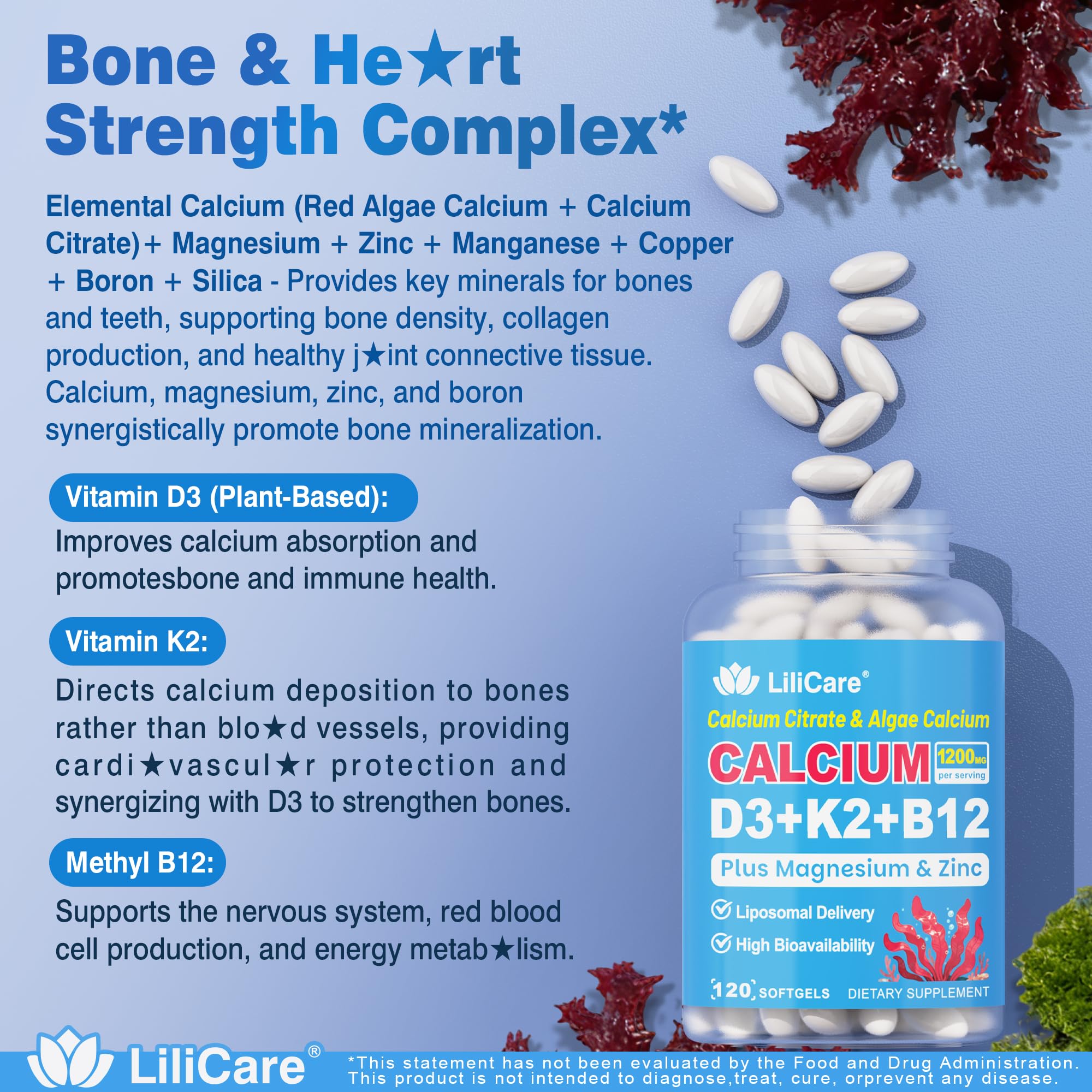 Calcium 1200 mg + Vitamin D3 K2 5000 IU Softgels Supplement for Women Men — Amazon image 7