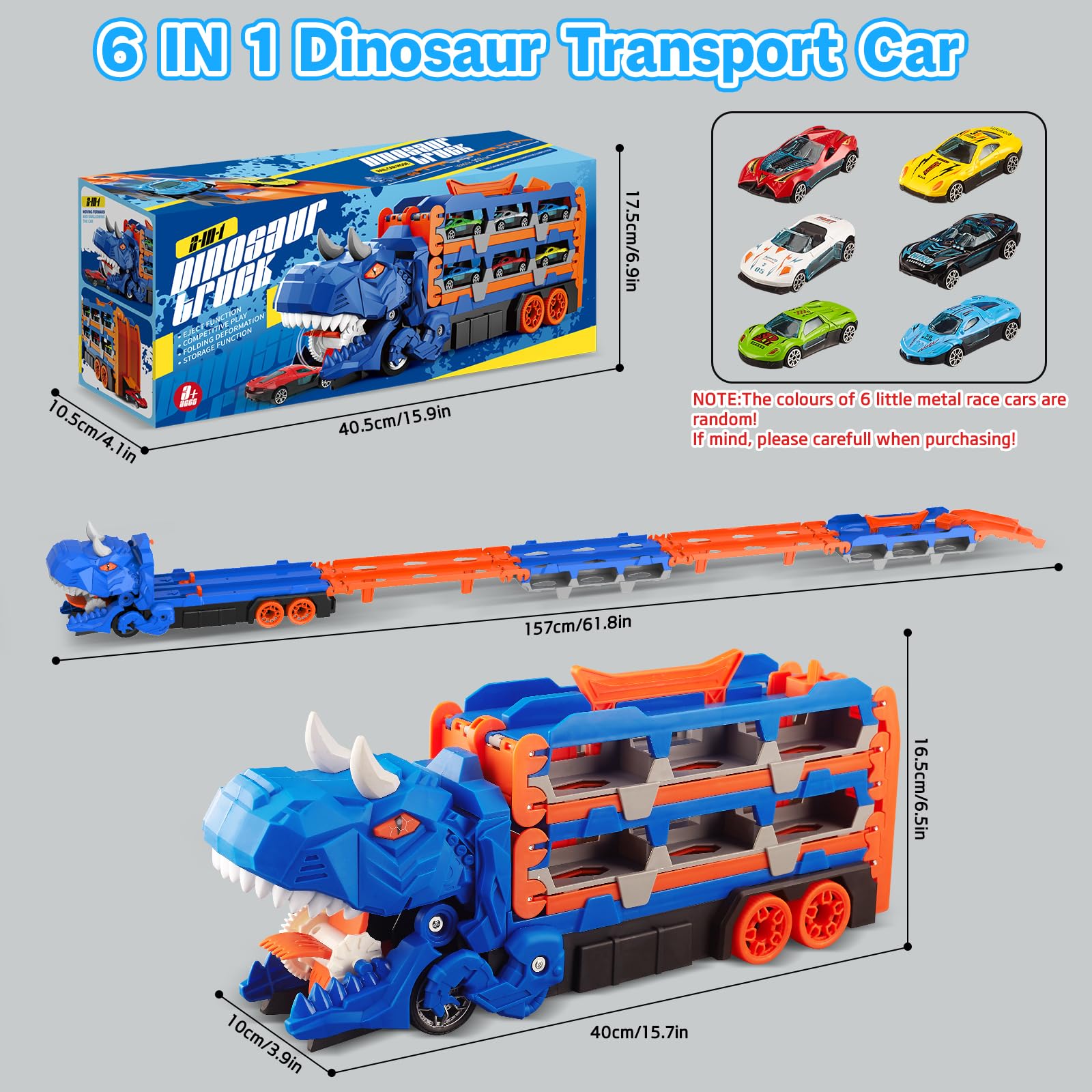 3T6B Dinosaurier Transport Truck Mit 12 Autos - 2in1 Spielzeug Ab 3 Jahren