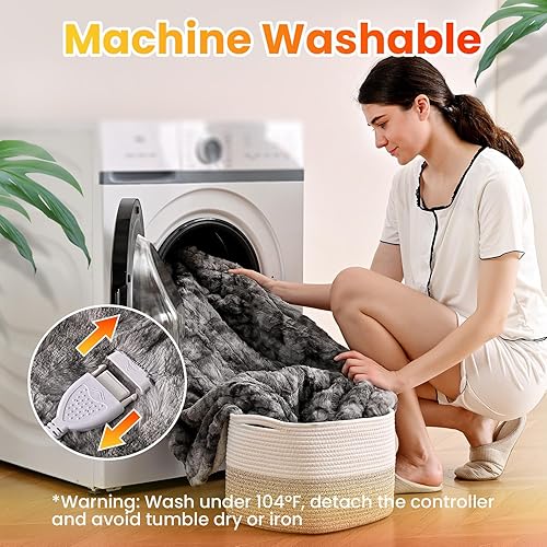 Miniatura 5 de WOOMER Manta térmica eléctrica de 50 x 60 pulgadas, reversible y súper acogedora piel sintética y sherpa, calentamiento rápido, 4 niveles de