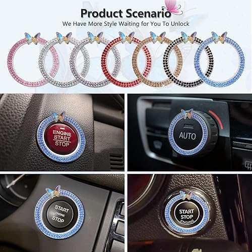 Miniatura 4 de Emblema de anillo brillante para automóvil, anillo de cristal de diamantes de imitación para botones y perillas de automóvil, botón de encendido