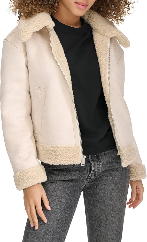 ジャケット・アウター Faux Shearling Aviator Jacket Levi's Women's Aviator Jacket, Almond Milk Faux Shearling at