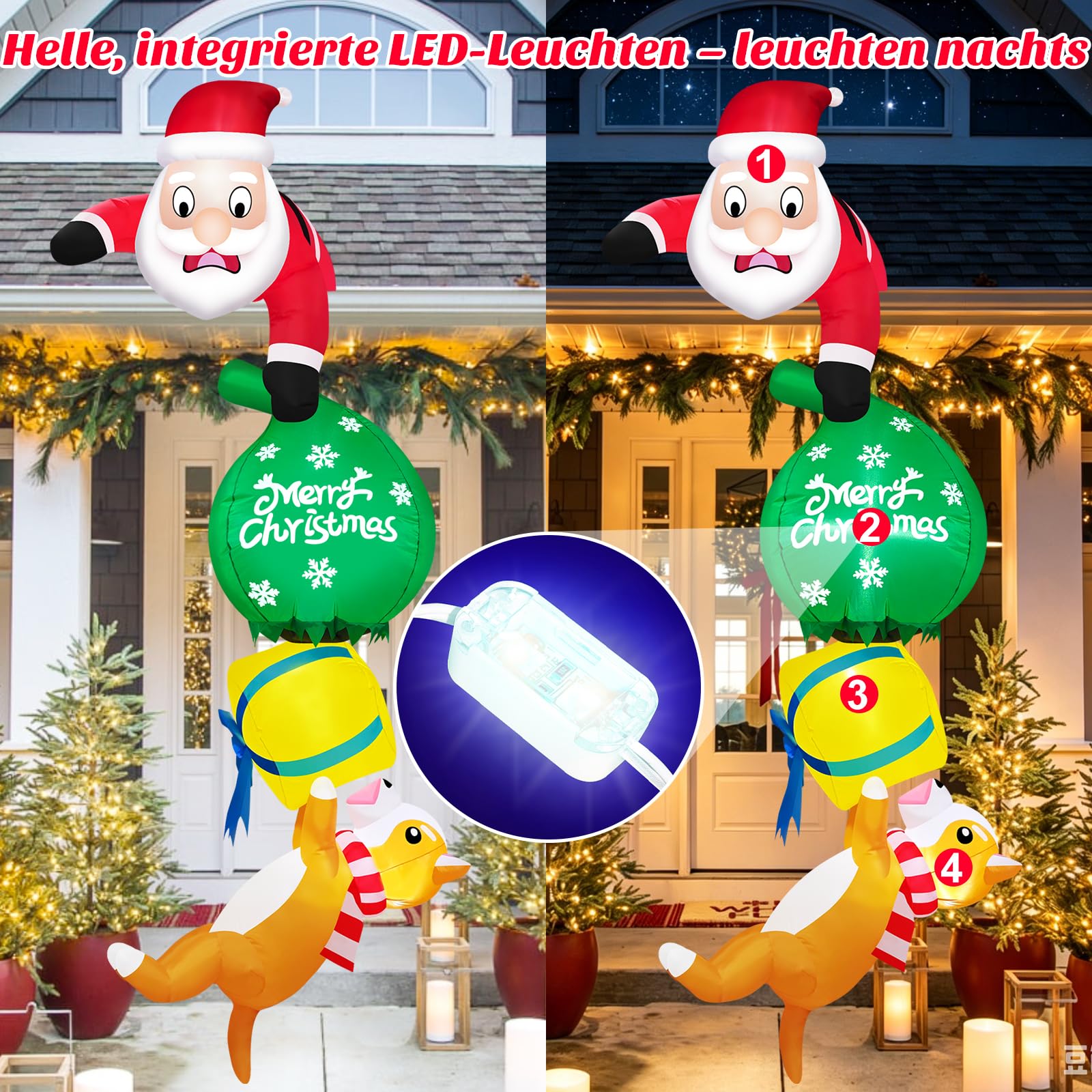 Danxilu 2,4m XXL Aufblasbare Weihnachtsdeko Weihnachtsmann zieht Hund
