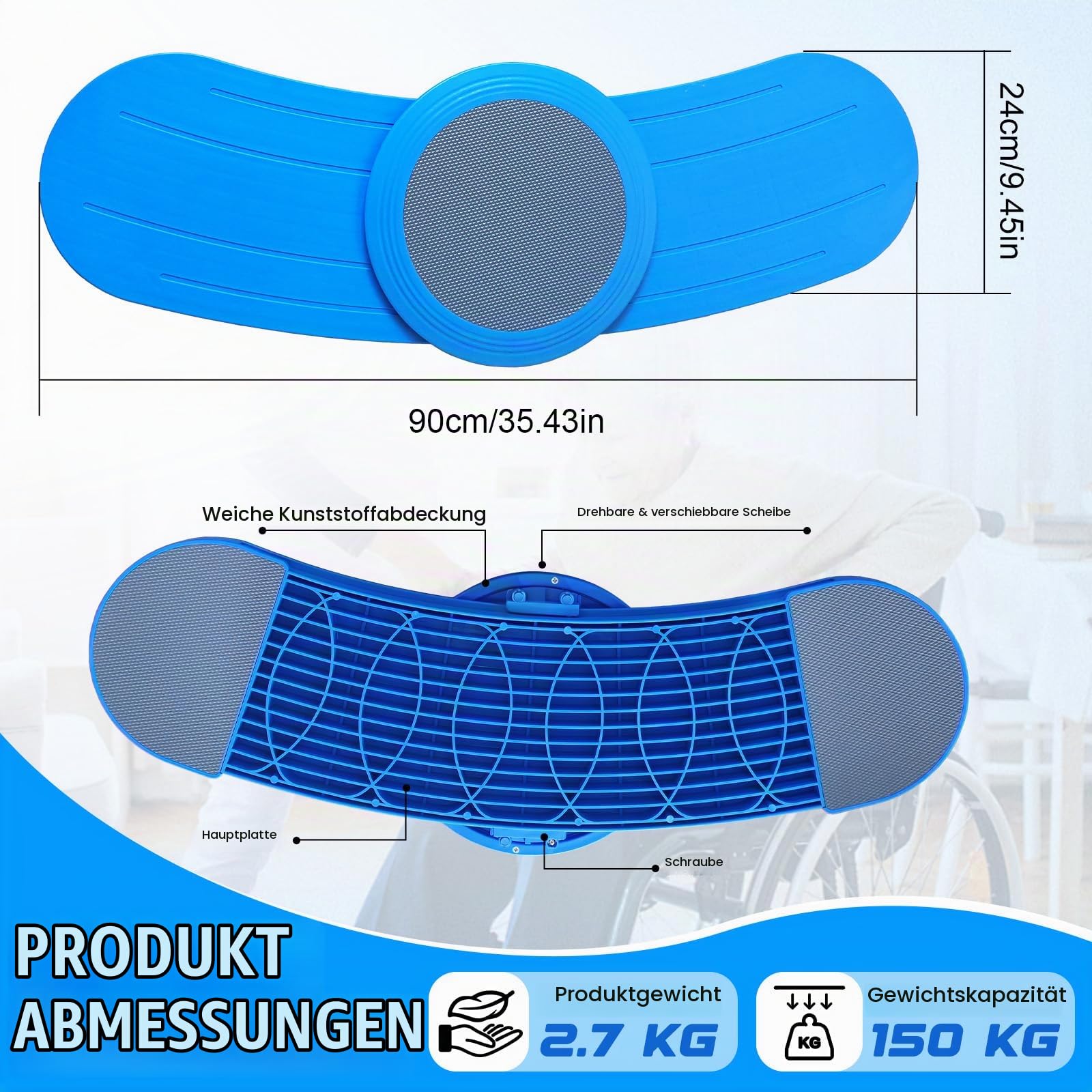 90cm Transferbrett mit 360° verschiebbarer Drehscheibe