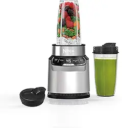 Ninja Liquidificador pessoal compacto BN401 Nutri Pro, tecnologia Auto-iQ, 1000 watts de pico, para bebidas congeladas, vitaminas, molhos e muito mais, com (2) copos e tampas de bico para viagem de