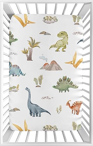 Sweet Jojo Designs Acuarela Dinosaurio Dino Boy Sábana bajera para cuna para bebé, cuarto de bebé, habitación de recién nacido, portátil, paquete y