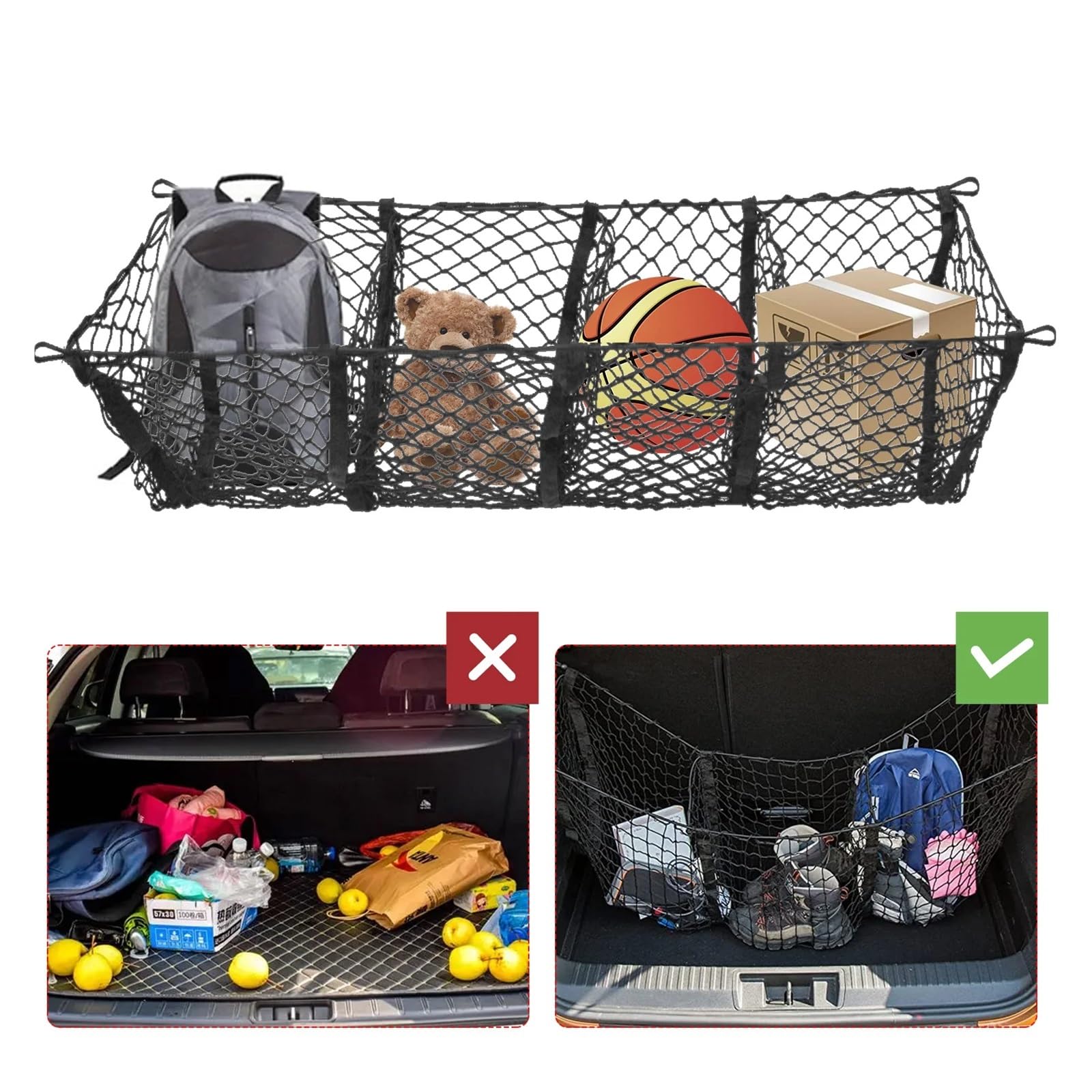 Rete Portaoggetti for Bagagliaio con 4 Tasche Elastico E più Spazioso(with Storage Box)