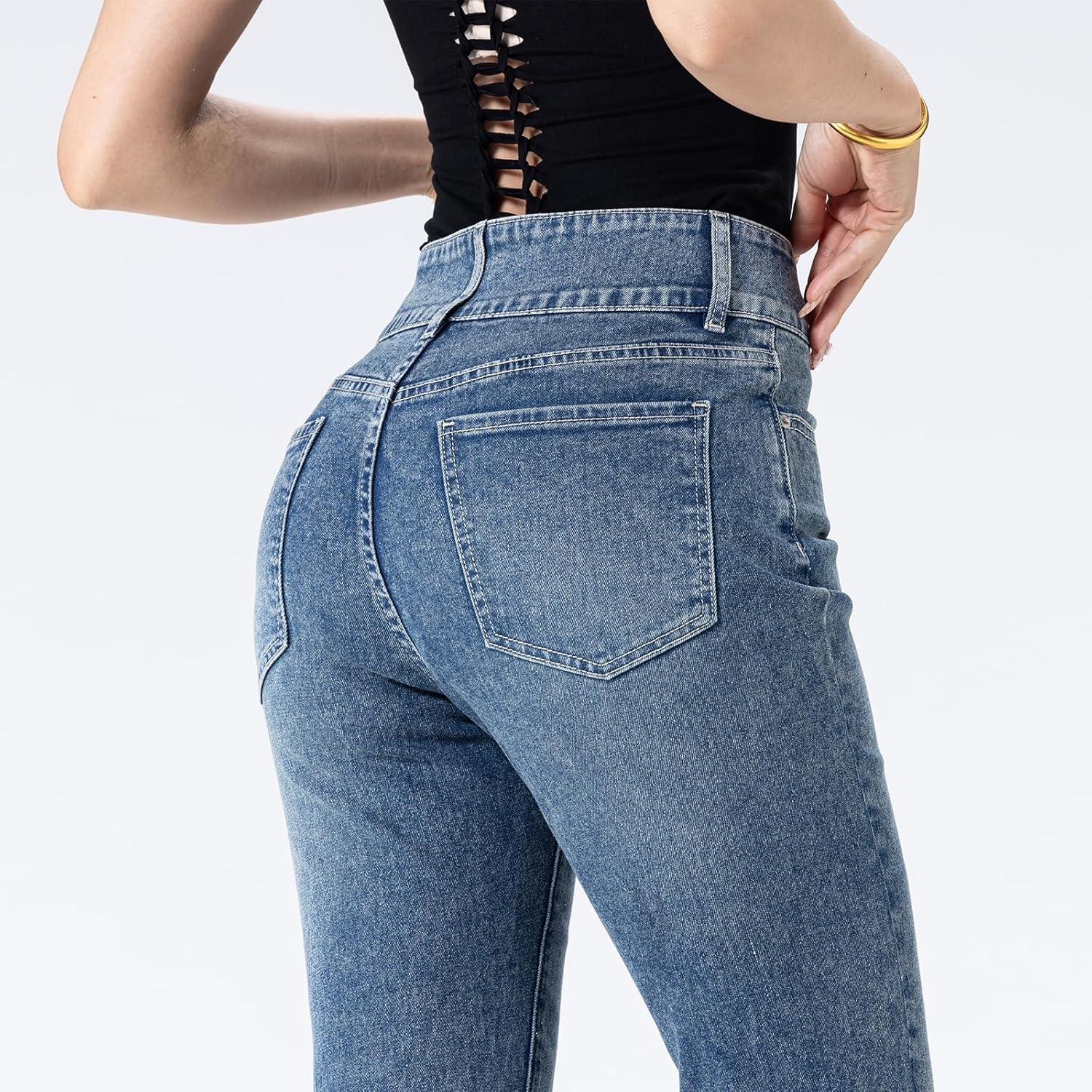 Women's Wide Leg Flare Jeans,High Waisted Baggy Stretch Denim Pants - Image 8