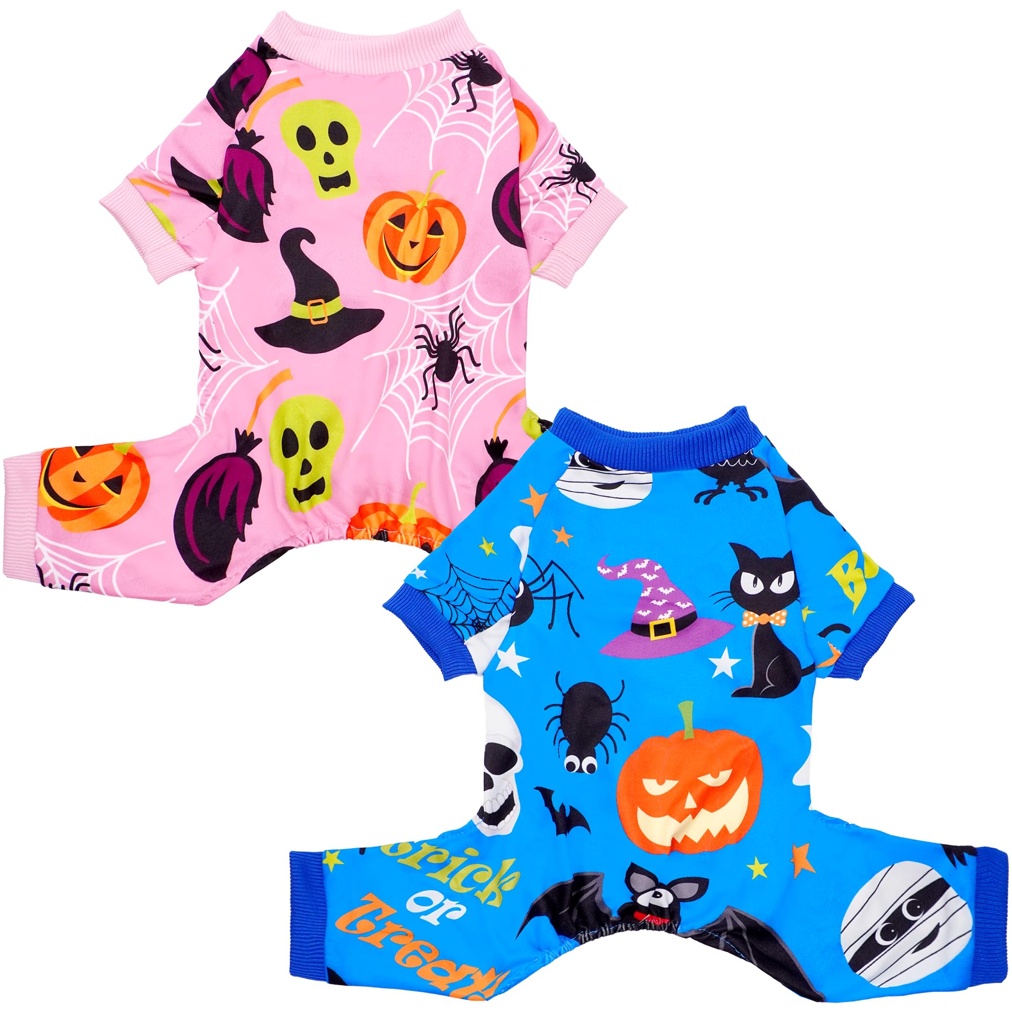 JpGdn 2PCS/Pack Halloween Dog Pyjamas for Extra Large Dogs Pjs Pet Jammies Boy Girl Male Female Pink Blue Pajamas Pumpkin Bats Spider Breathable Stretchy Jumpsuit for Halloween Party Cosplay XL