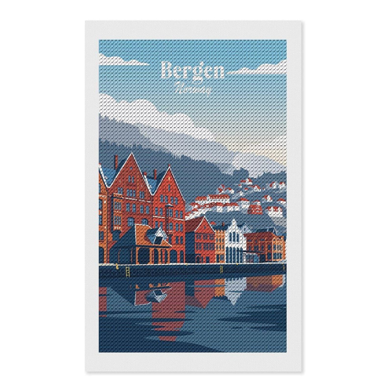 Junmoney Bergen Norway Diamond Painting Set 12"x20", for Beginners, Modern Decor, Simple to Start, Gift Idea, Pleasing Wall Art Project