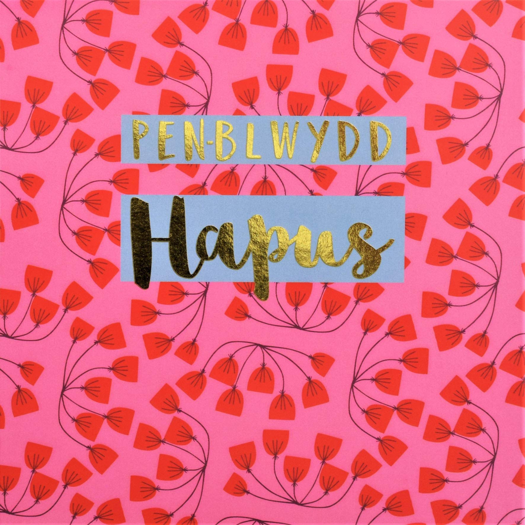 Waliser Happy Birthday Karte Für Oma – „Pen-blwydd Hapus Nain“ Mit Rosa Blumen & Goldfolie, Blanko Innen