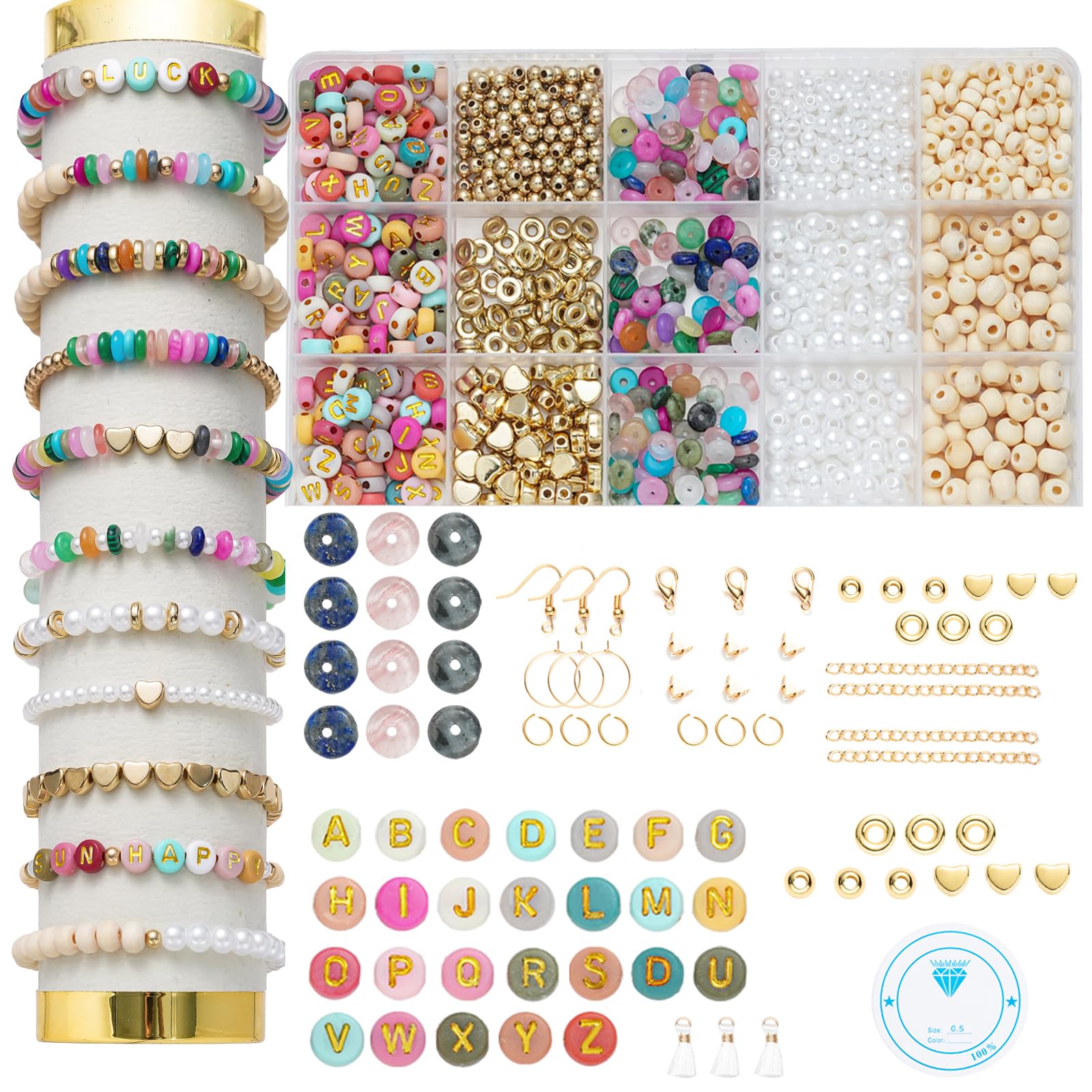 Xylise Kit per la creazione di braccialetti fai da te per ragazze, kit per la creazione di gioielli con perline, kit per braccialetti dell'amicizia con lettere, perline per la creazione di gioielli