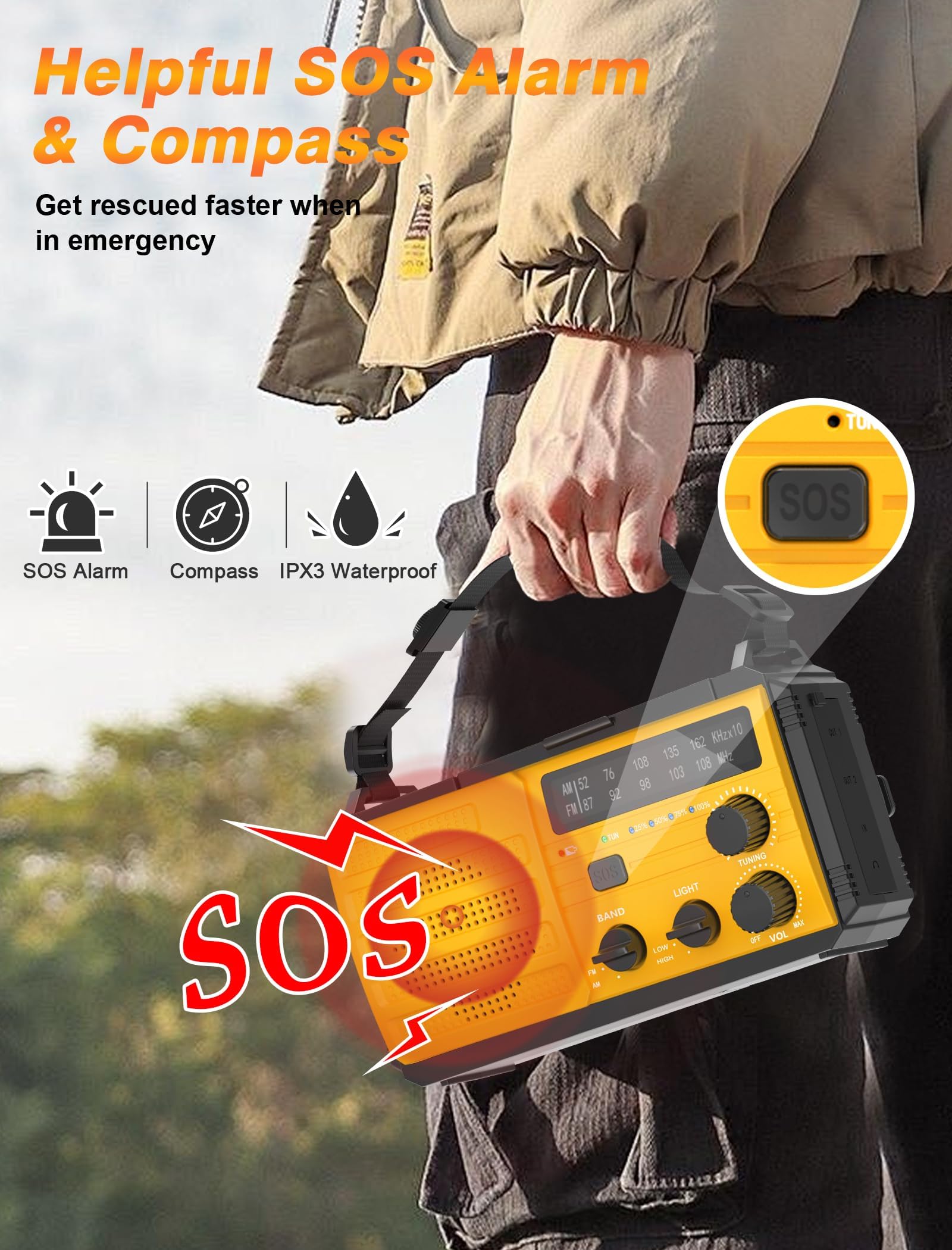 Radio D'Emergenza FM/AM A Manovella E Solare – Batteria 1800 MAh, Altoparlante Stereo E Ricarica Multipla!