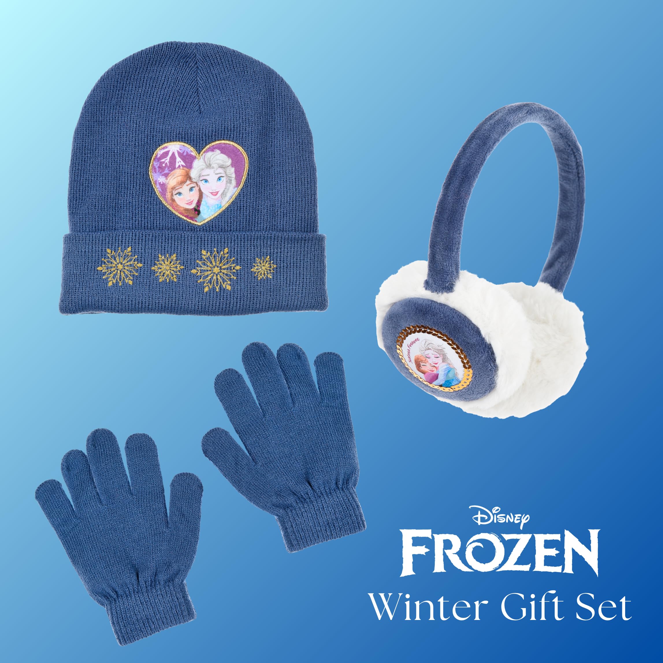 Disney Frozen Gorro Guantes y Orejeras para Niñas, Diseño Brillante Gorro de Invierno Infantil, Regalo para Niñas