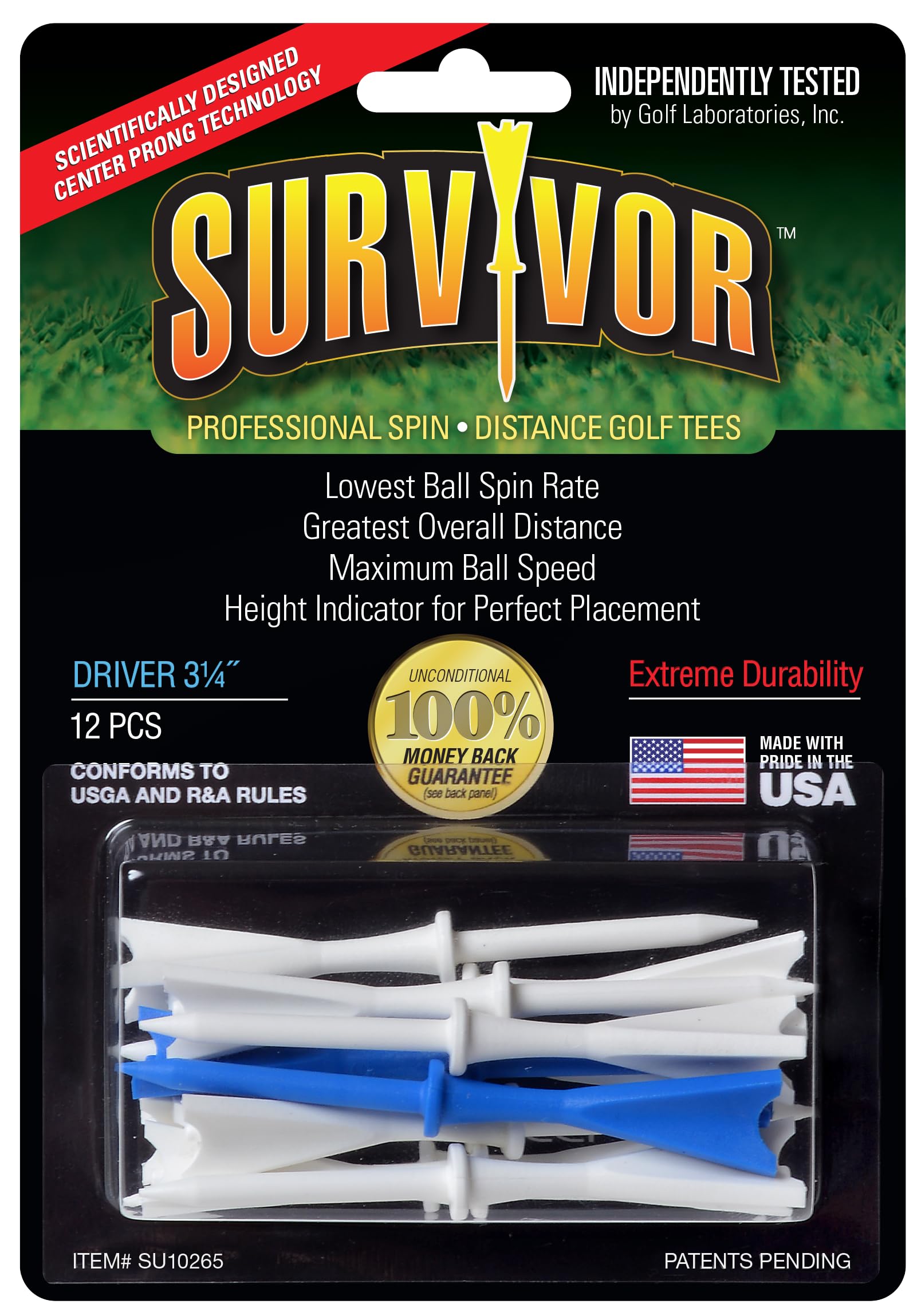 ProActive Sports Greenkeepers Survivor Golf Driver Tee, 3 1/4", Unisex, Short Sleeve, T Shirt, Golf Tee, White/Blue