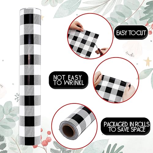 Miniatura 10 de Whaline Rollo de papel de envoltura de celofán de Navidad, color negro y rojo, a cuadros, transparente, con cinta, cesta de regalo de plástico, para