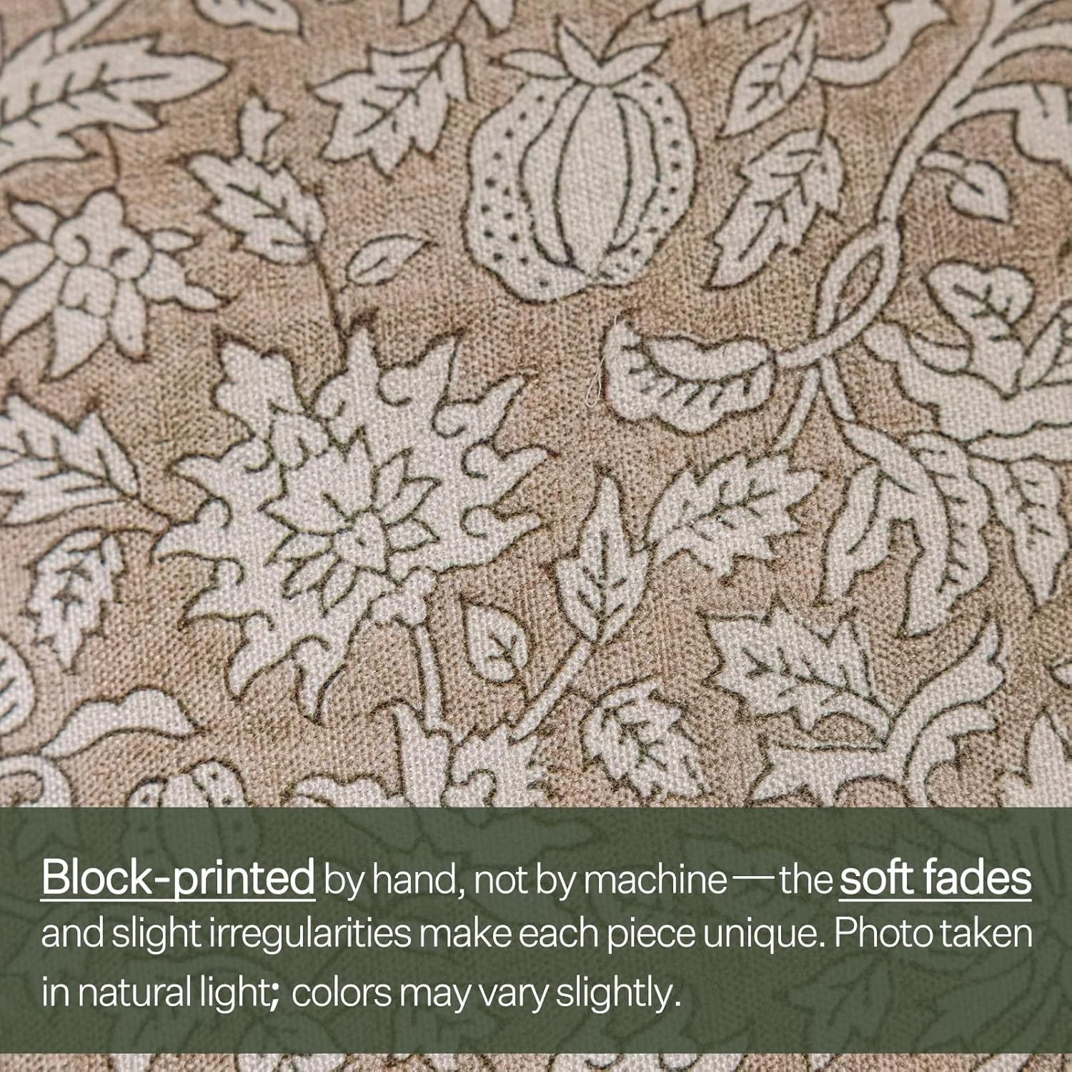 DWR Floral Throw Pillow Covers 24x24 Set of 2, Block Print Decorative Pillow Covers in Soft Taupe, Neutral Faux Linen Cotton Blend, Vintage Look for Couch, Sofa, Bed, Living Room