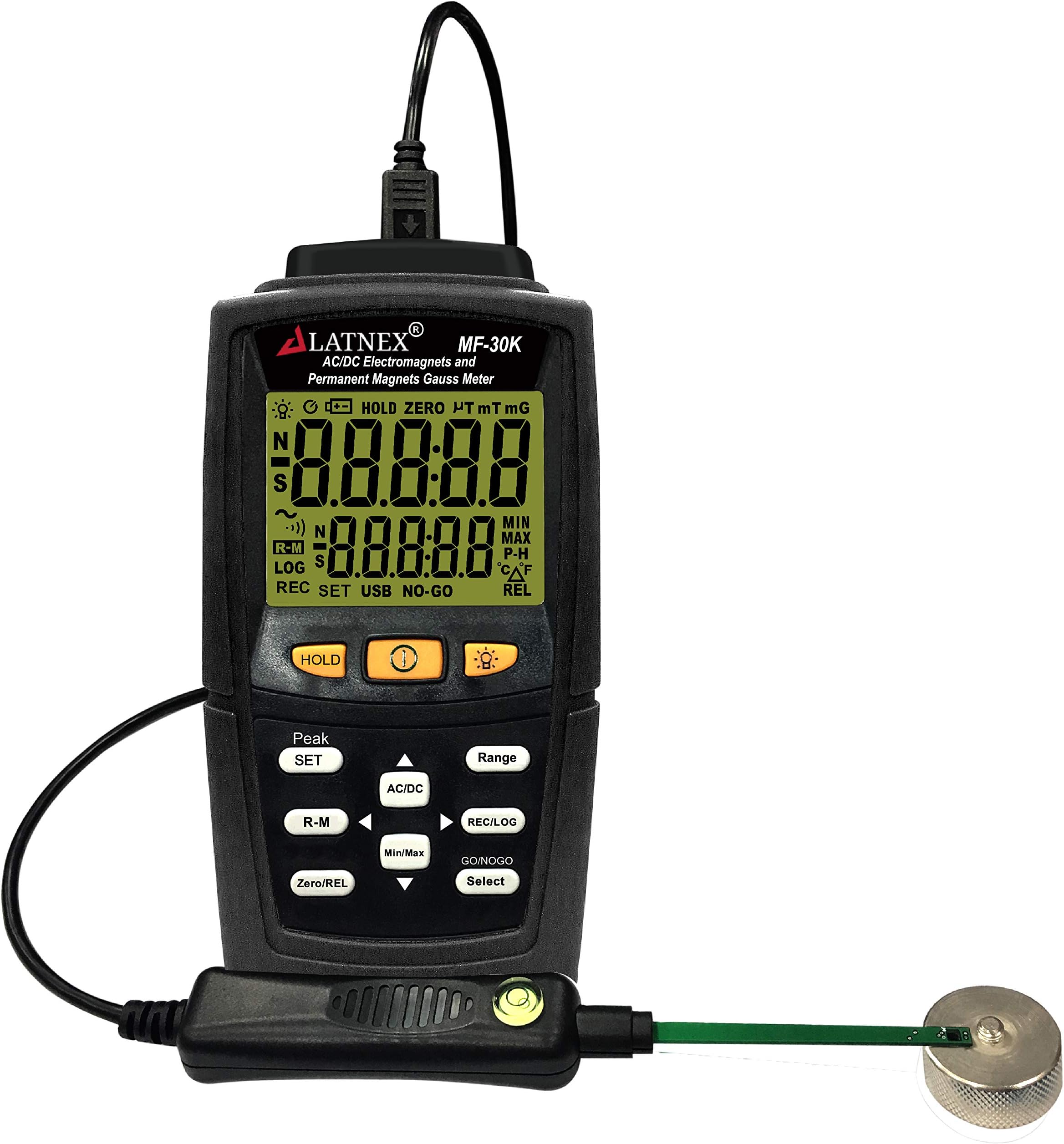 MF-30K AC/DC Gauss Meter with Certificate, Measures Magnetic Fields Strength and Pole(Residual Magnet, Permanent). Integrated High AC ElectroMagnetic Fields Level Measurement (<15000G/Milli Tesla)