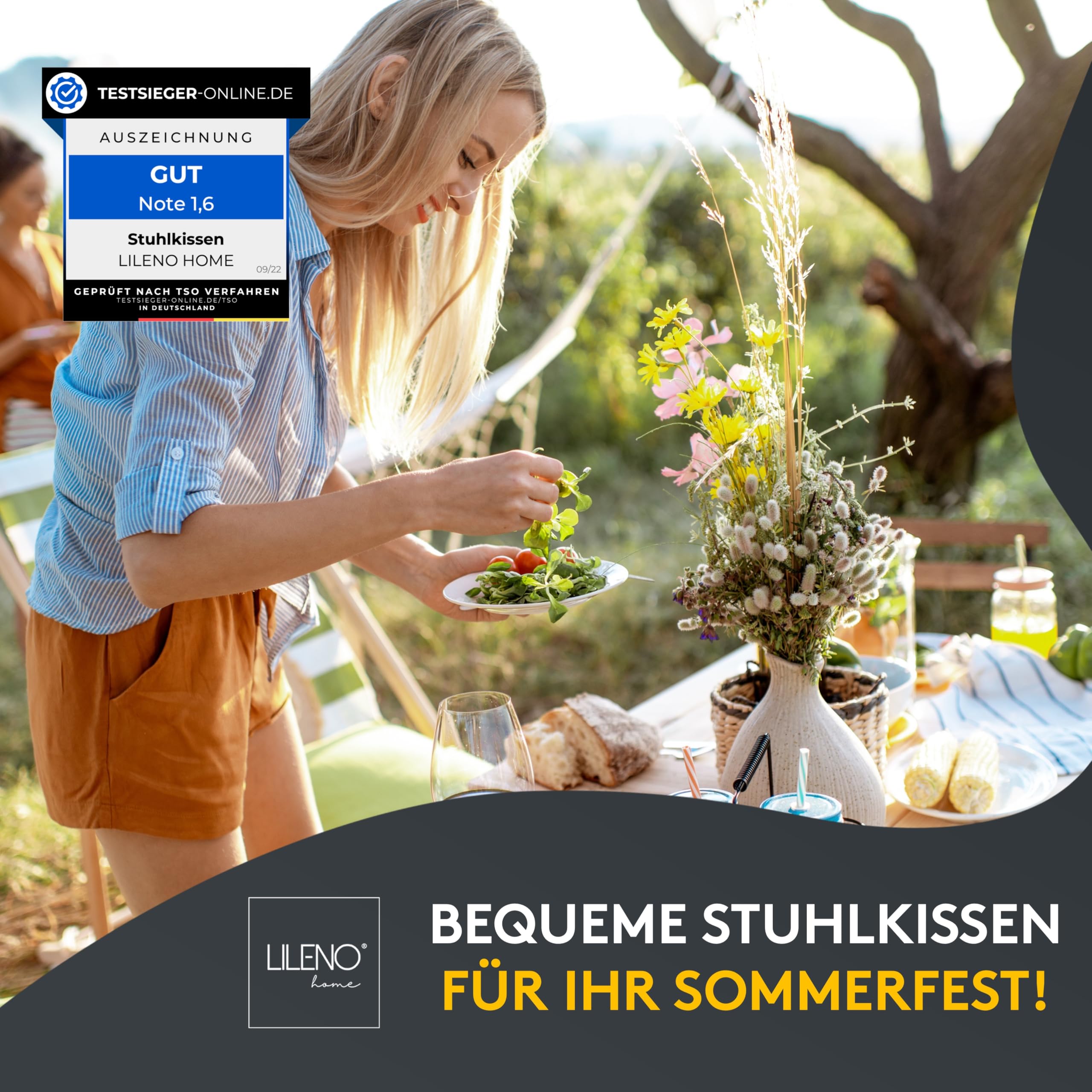 LILENO HOME 6er Set Stuhlkissen 34 Weiß (40x40x6 cm) - Sitzkissen für