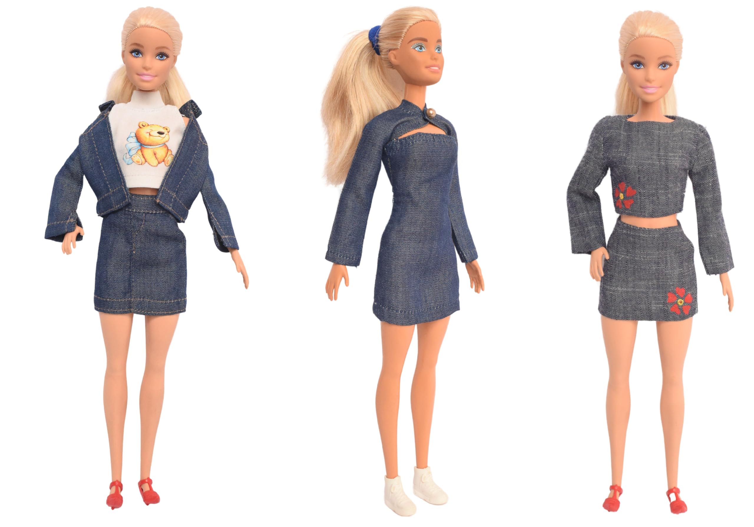 El Figo Doll Clothes, Doll Dresses and Accessories Set / 3 Pc Denim Outfits with Accessories (Tailored Dress for 28 c.m - 31 c.m Tall Toy) 3