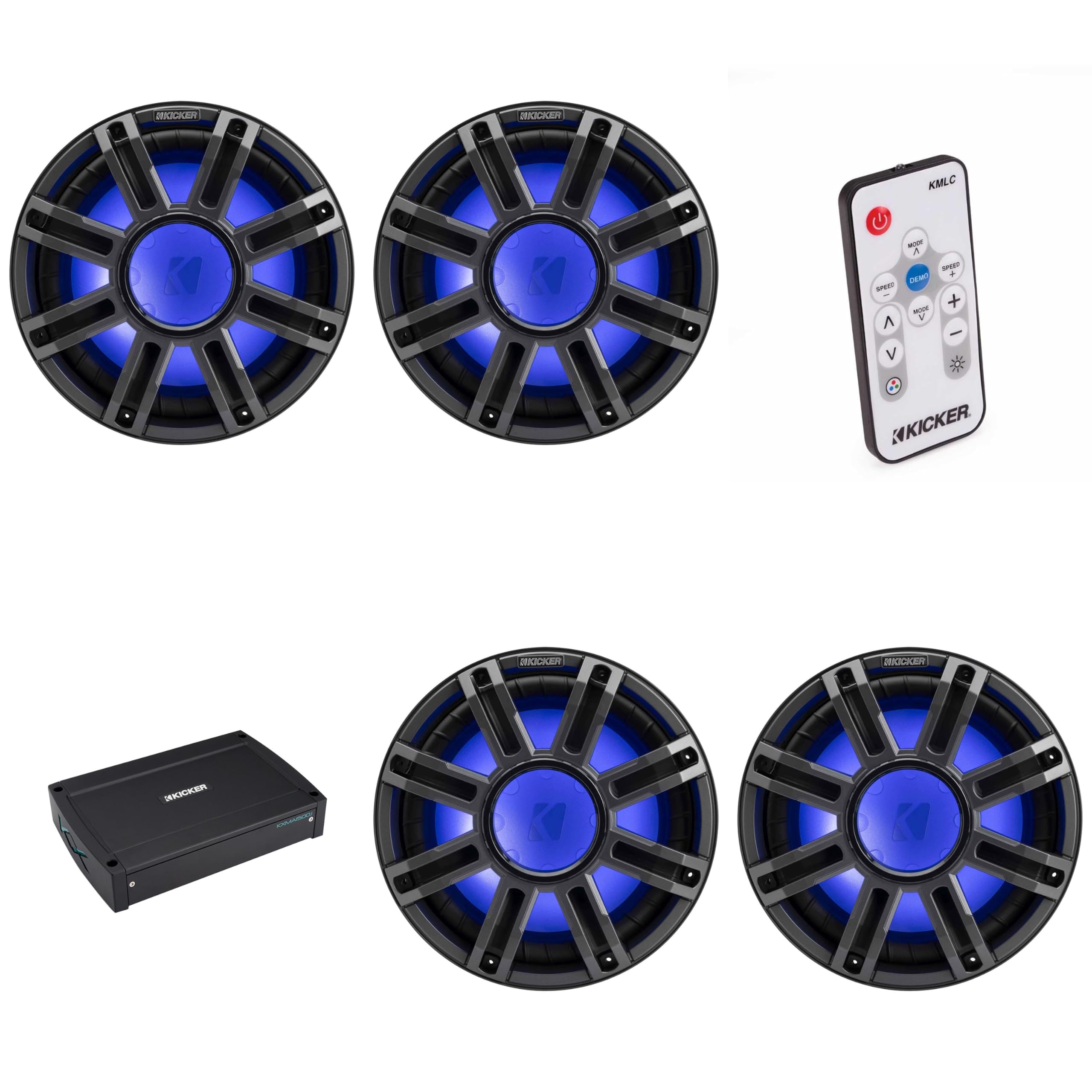 Kicker (4) 51MWE124 - MWE 12-Inch Premium Marine Subwoofer (Enclosure) 4-ohm & 51KXMA15001 Marine Amp Bundle (Includes LED Remote)