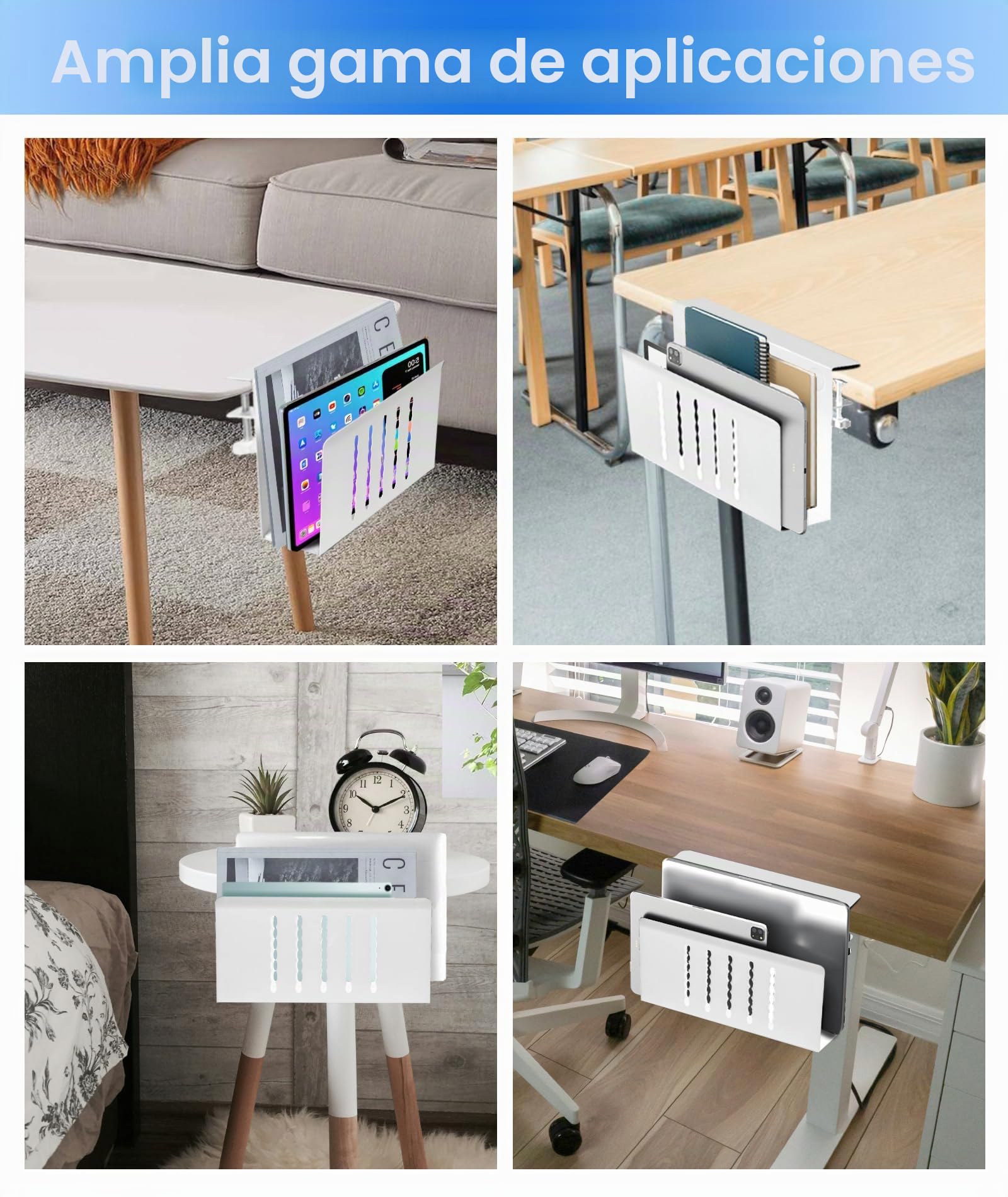 Almacenamiento Lateral Organizador de Acero, Portátil Sin Perforar, Bandeja de Cables Adecuado para Hogar y Oficina